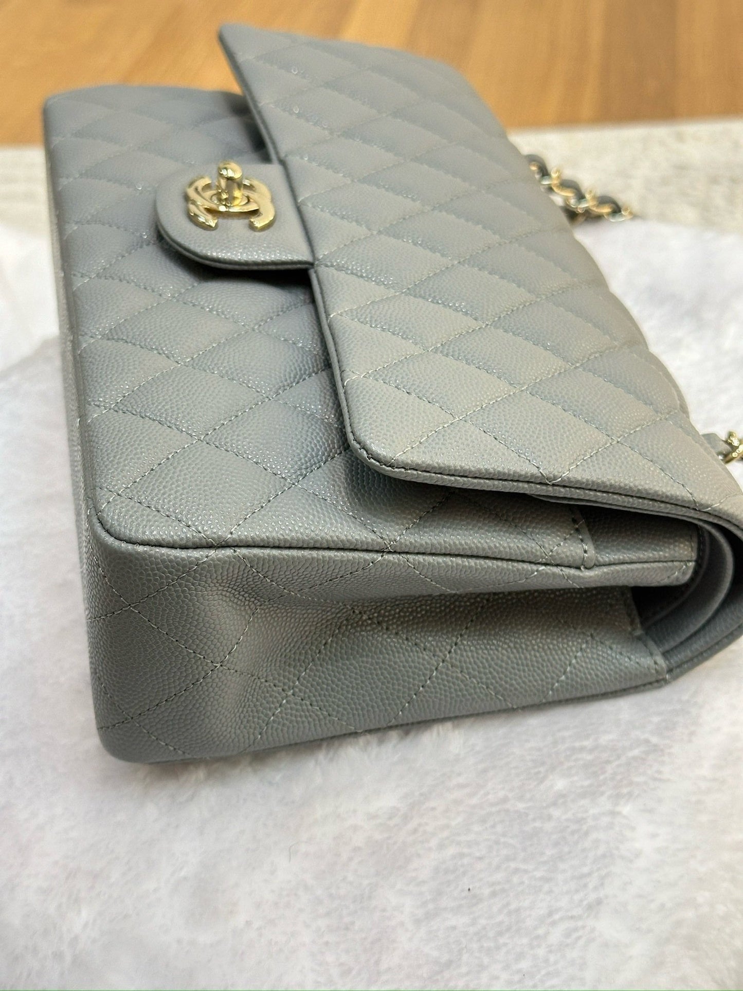 Chanel Medium Caviar Quilted Double Flap Bag Grey LGHW