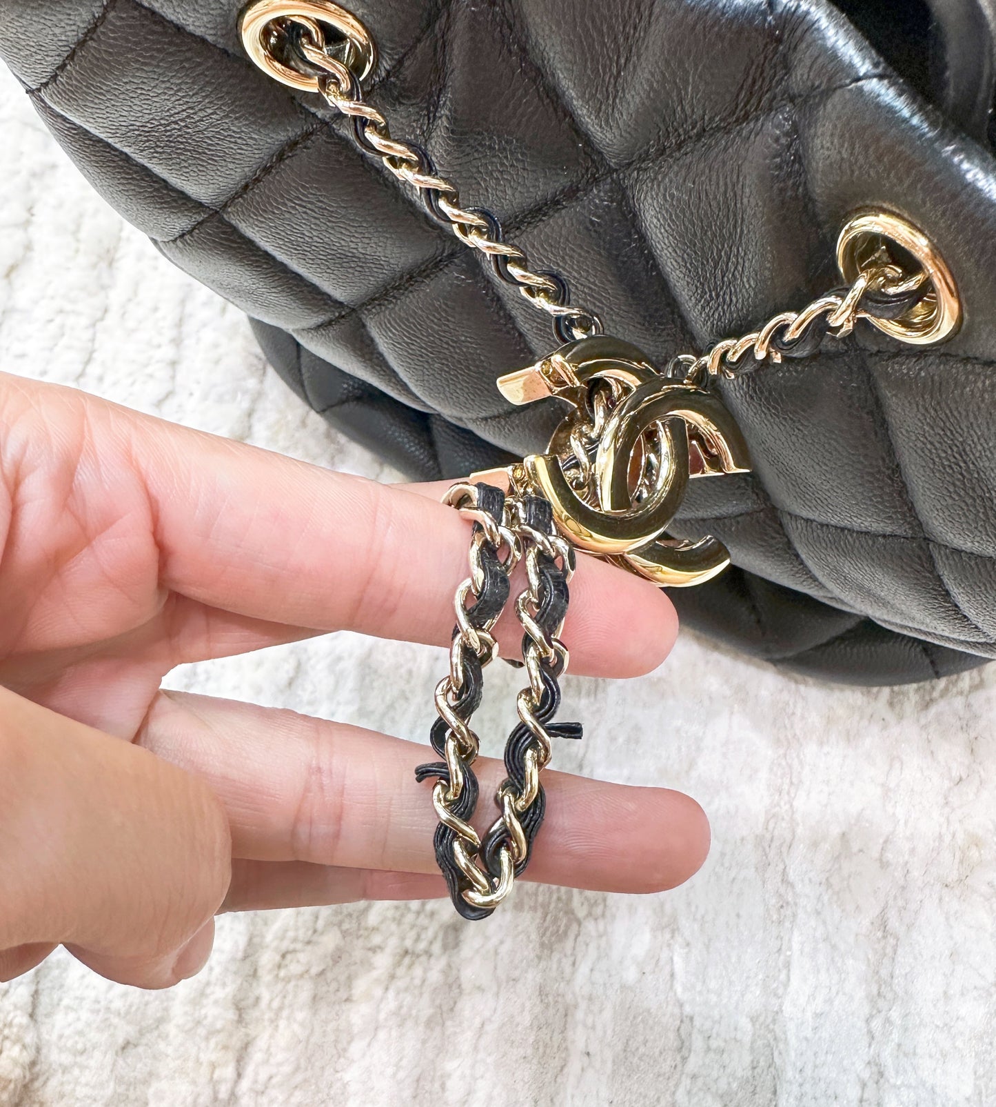 CHANEL Caviar Quilted Rolled Up Bucket Drawstring Bag Black