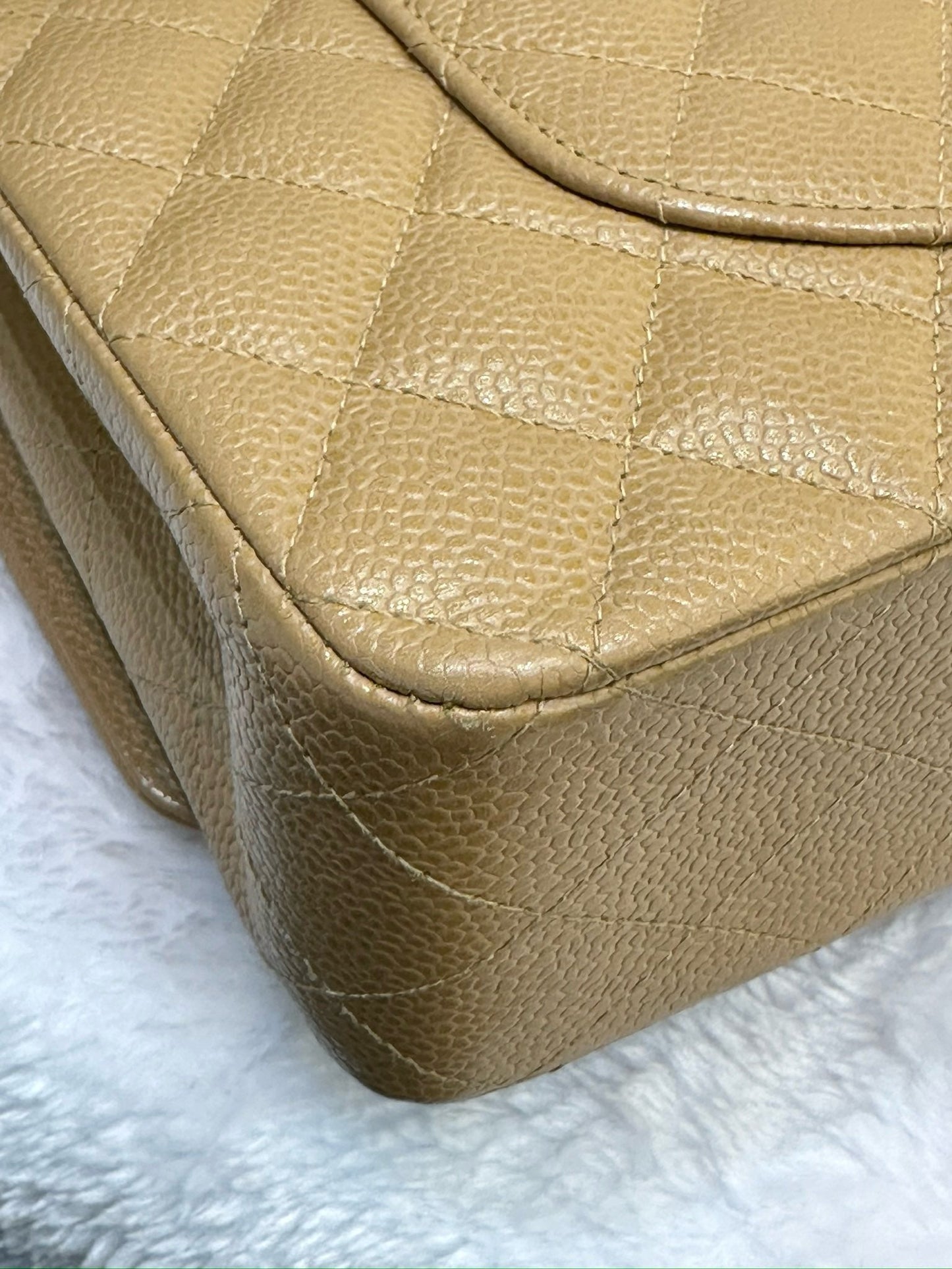 Chanel Medium Caviar Quilted Double Flap Beige Bag 866 Holo