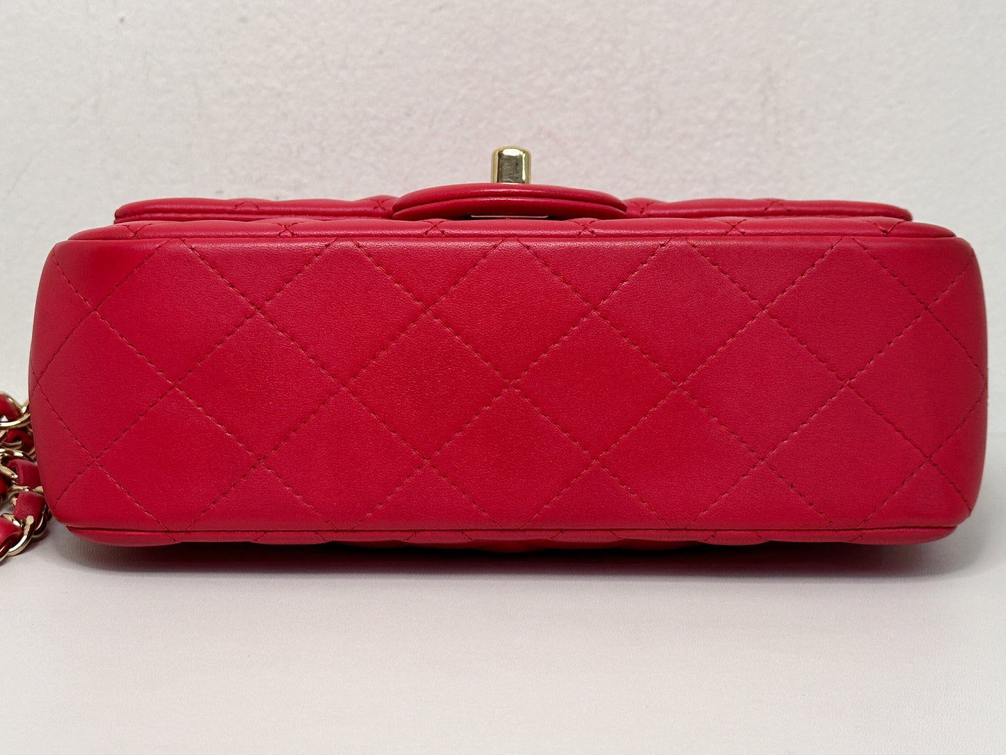 CHANEL Lambskin Quilted Mini Rectangular Flap Red 2491 holo card