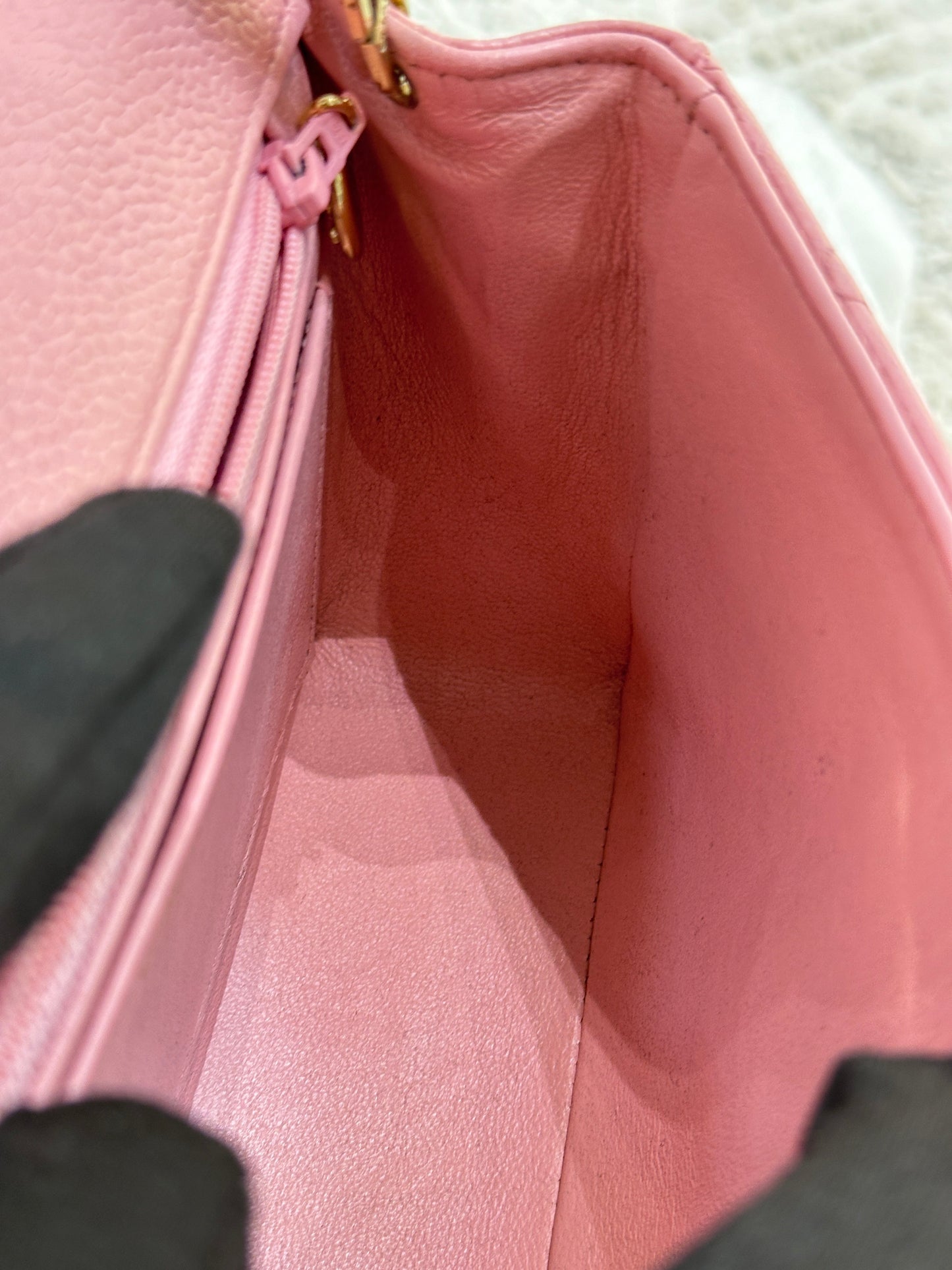 Chanel Mini Square Classic Caviar Flap Pink. Body lightly touched