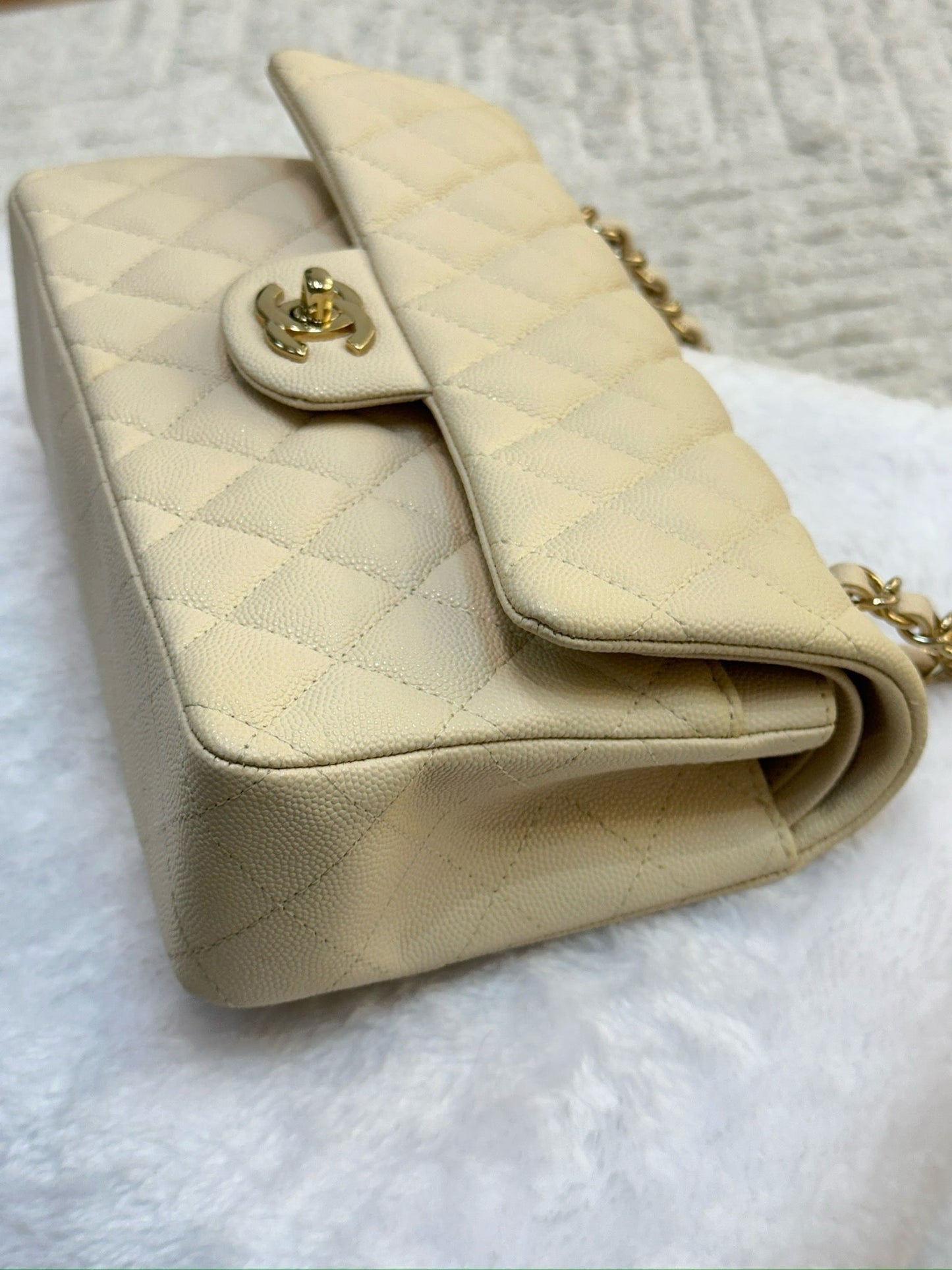 Chanel Small Classic Quilted Double Flap Ivory Light Beige 20C LGHW