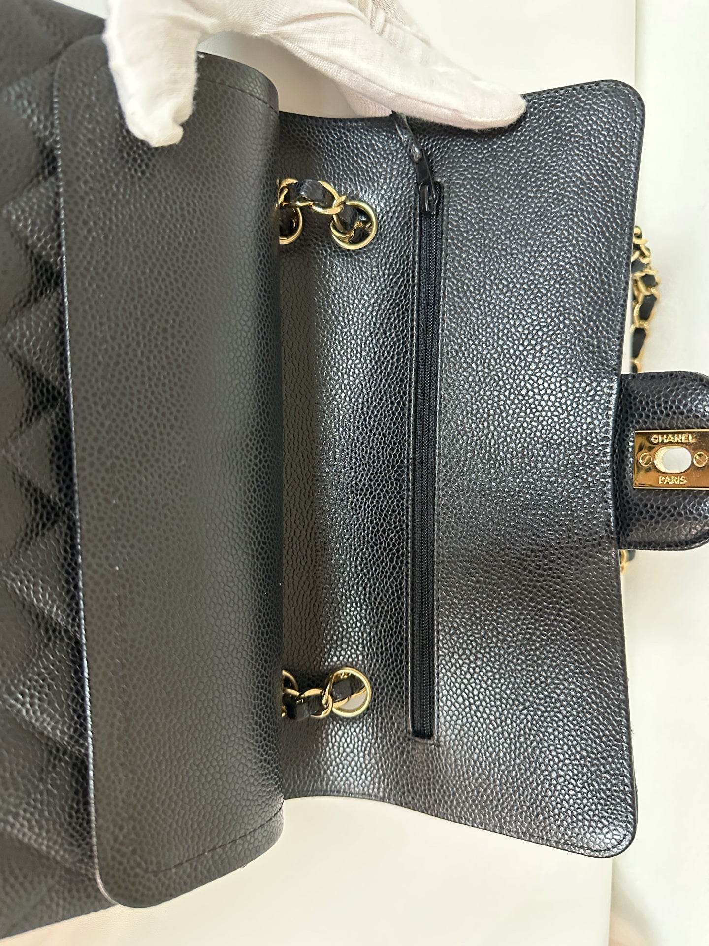 Chanel Medium Size Classic Quilted Caviar Double Flap Bag Black 3022 holo card