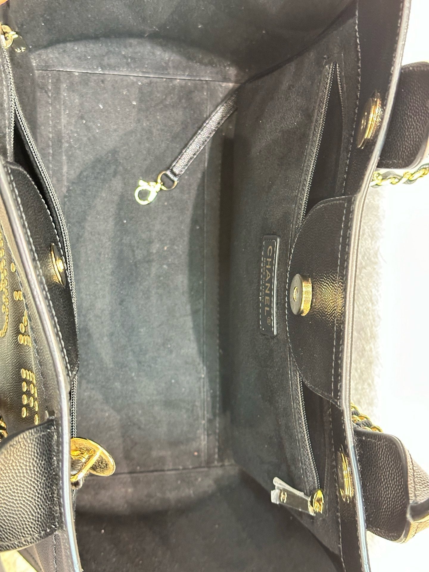 Chanel Small Deauville Caviar Tote Studded Black