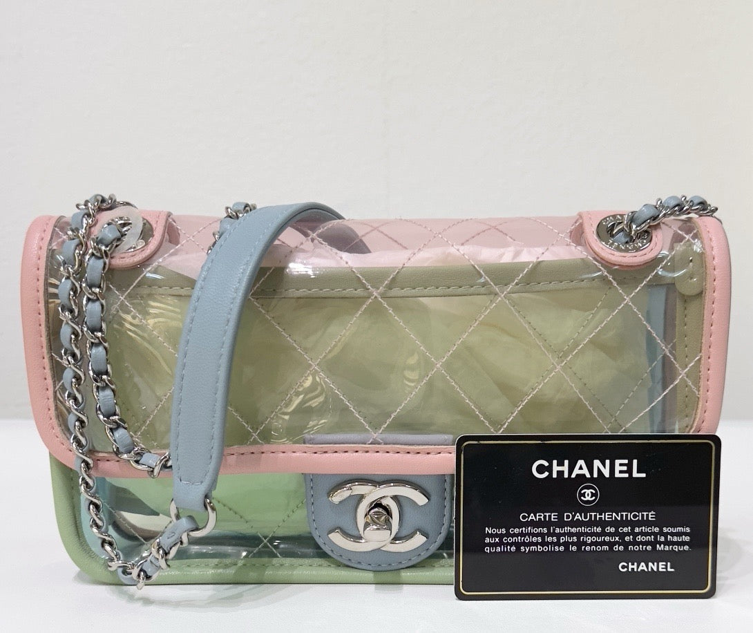 Chanel Mini Coco Splash PVC Flap Bag Pink/Green/Blue Silver Hardware