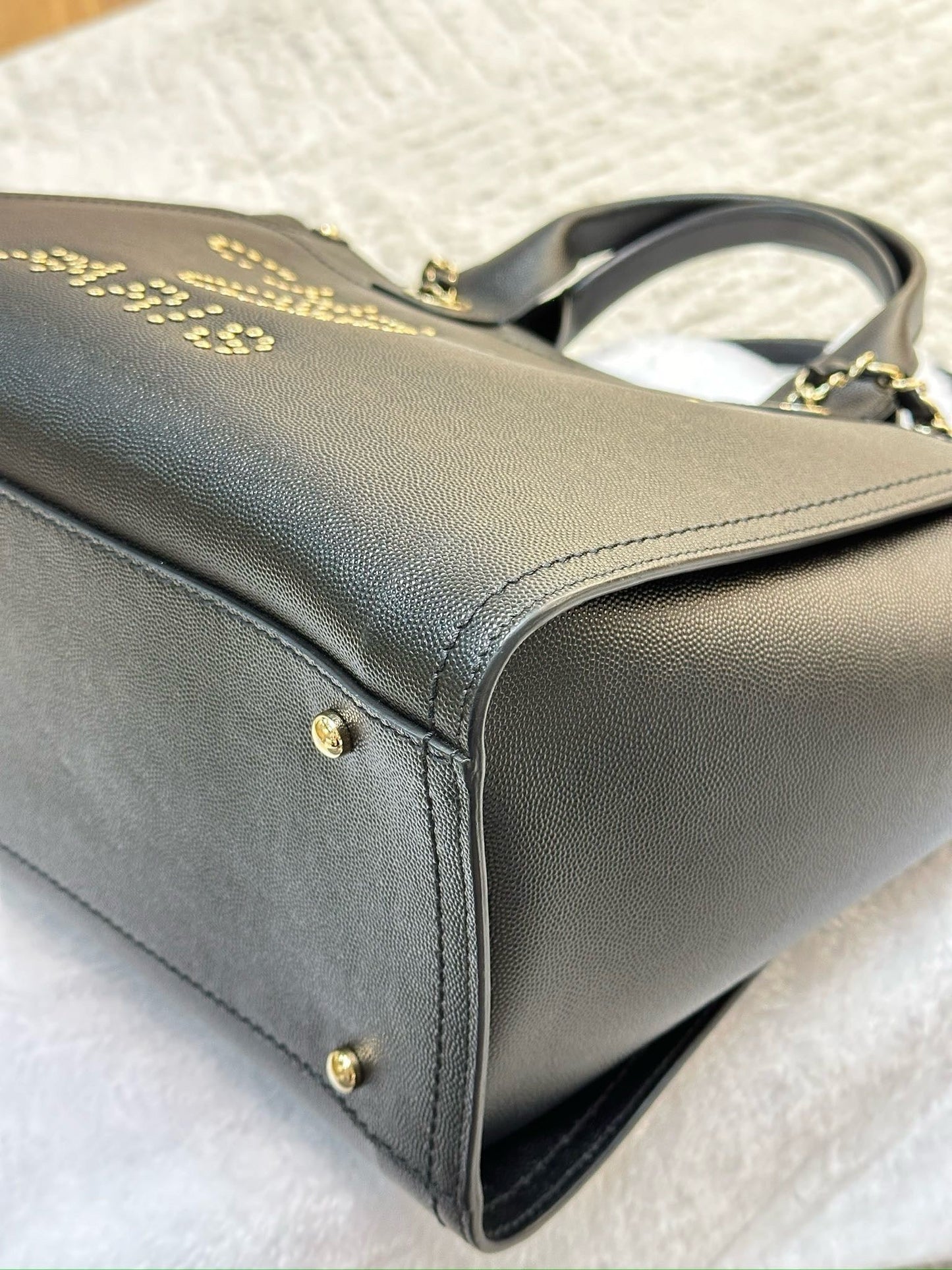Chanel Small Deauville Caviar Tote Studded Black