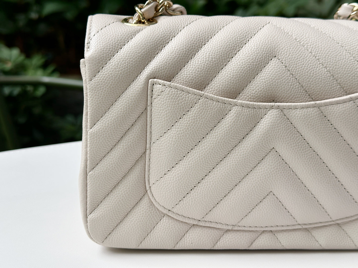 Chanel Mini Rectangle Chevron Blush Hue Light Beige Flap Bag LGHW 2644 holo card