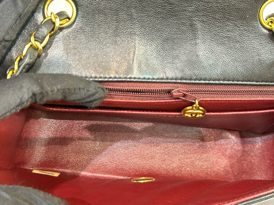 Chanel Small Vintage Diana Lambskin Should Flap Bag Black GHW 2 Holo