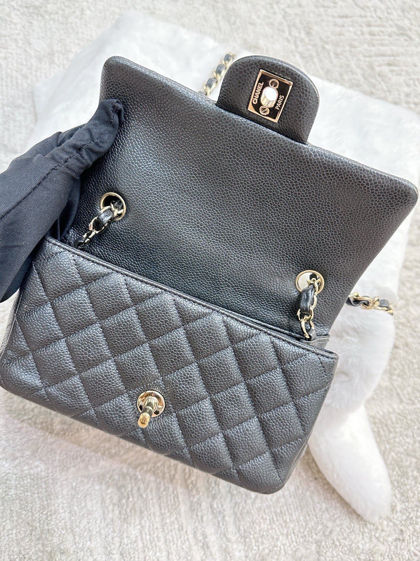 Chanel Classic Mini Rectangular 18S Dark Gray/Grey Quilted Caviar LGHW
