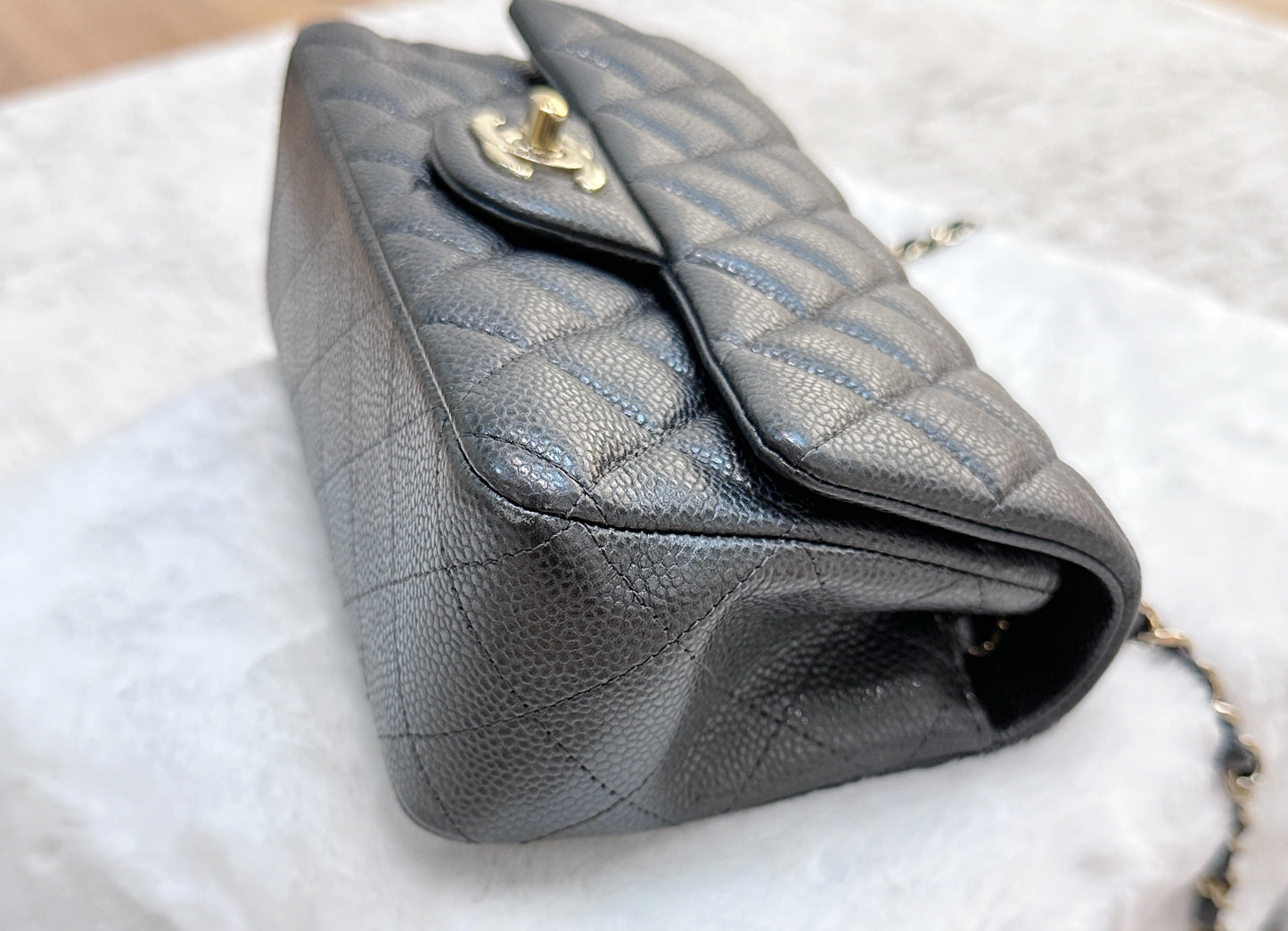 Chanel Classic Mini Rectangular 18S Dark Gray/Grey Quilted Caviar LGHW
