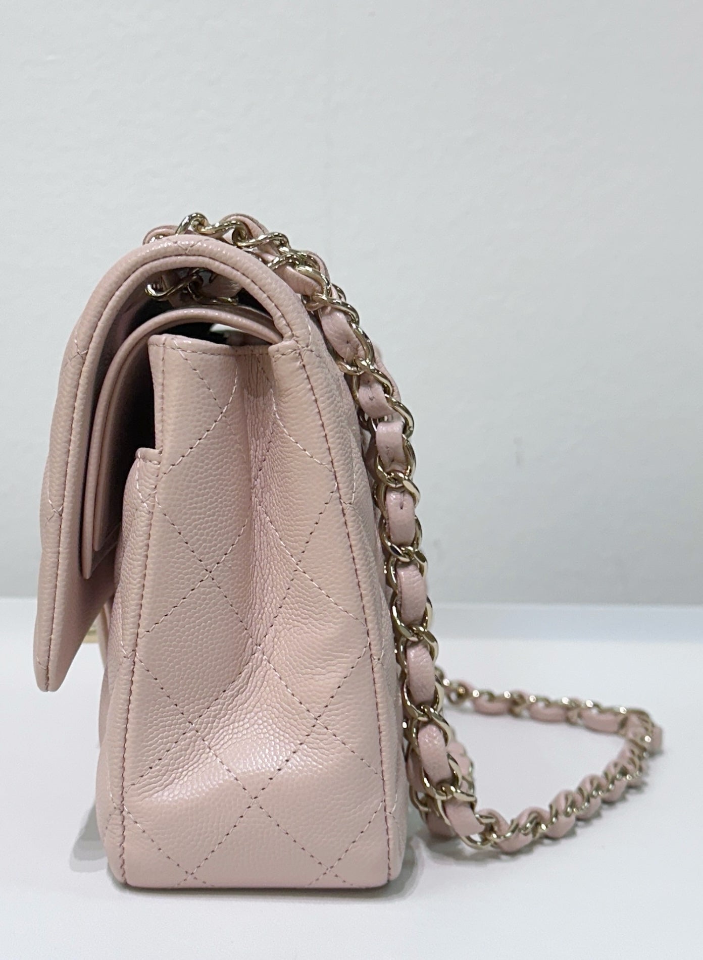 Chanel Medium Caviar Quilted Double Flap Light Pink 21C