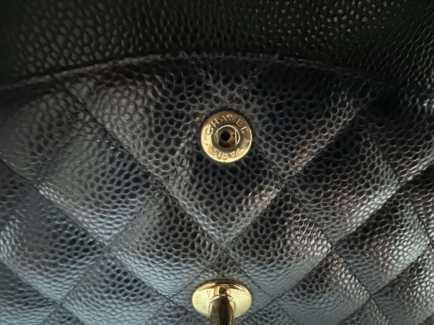 Chanel Medium Size Classic Quilted Caviar Double Flap Bag Black 3022 holo card