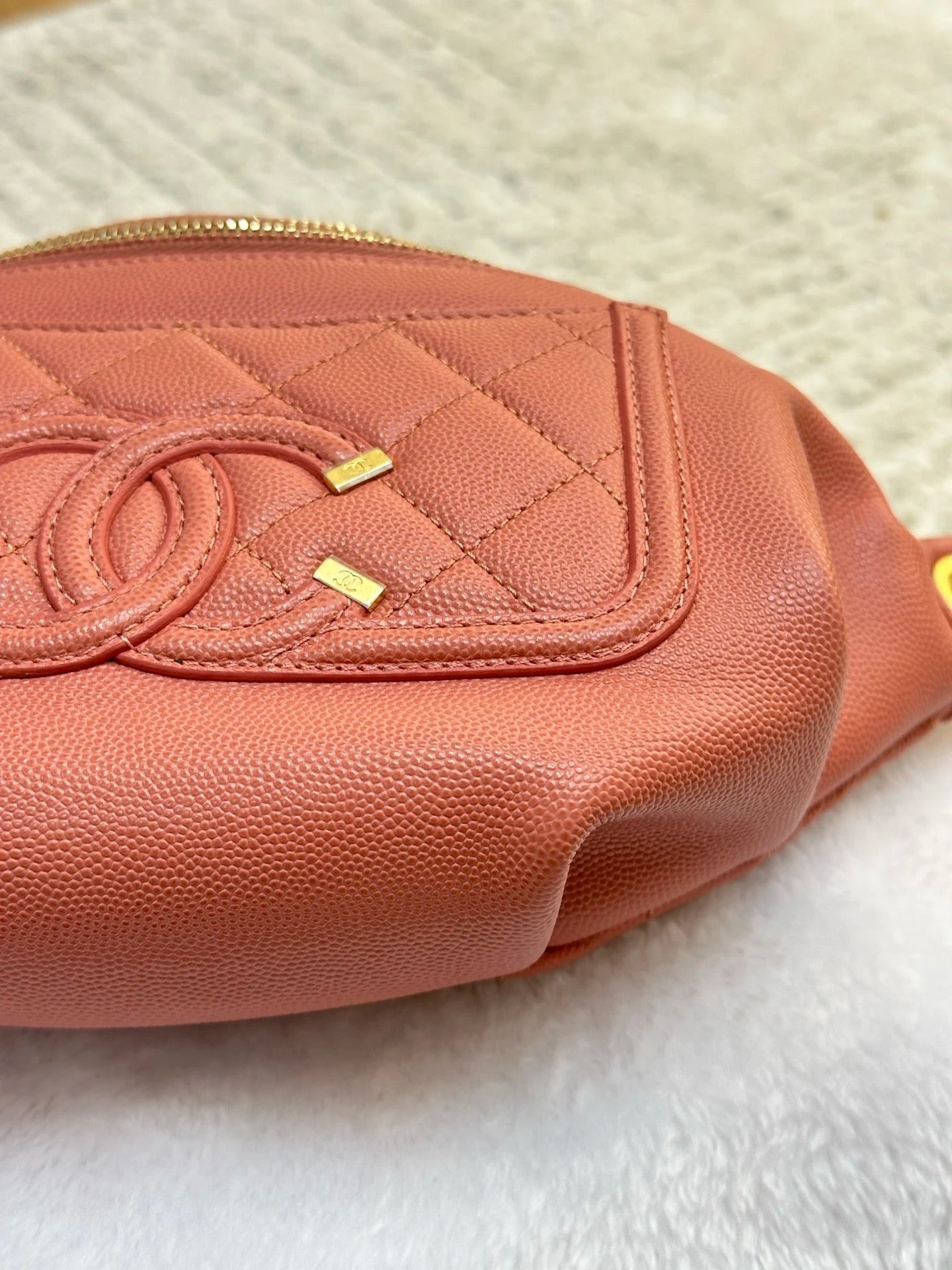 Chanel Caviar Quilted Filigree Waist Bag Pink GHW