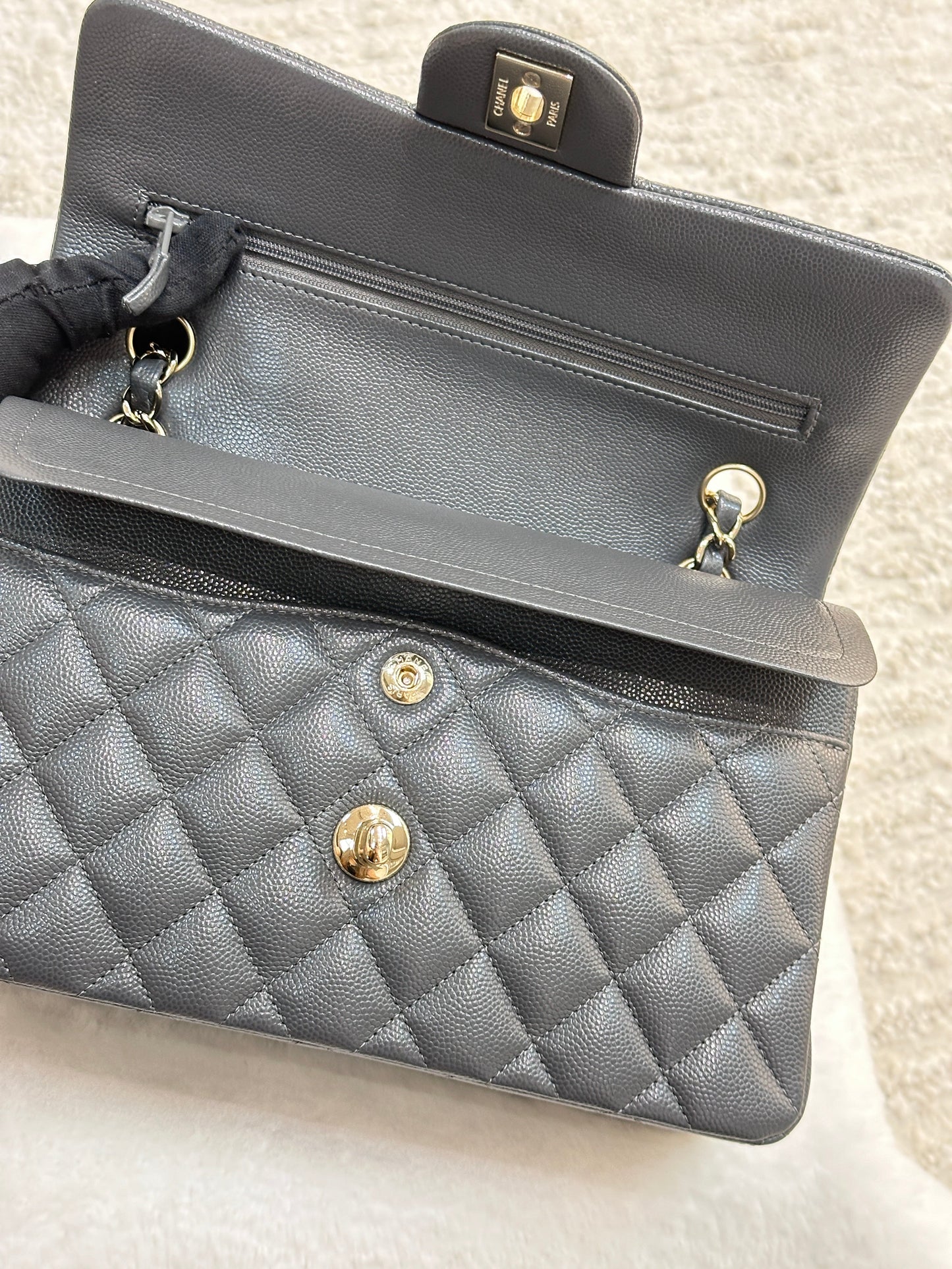 CHANEL Caviar Quilted Small Double Flap Dark Grey