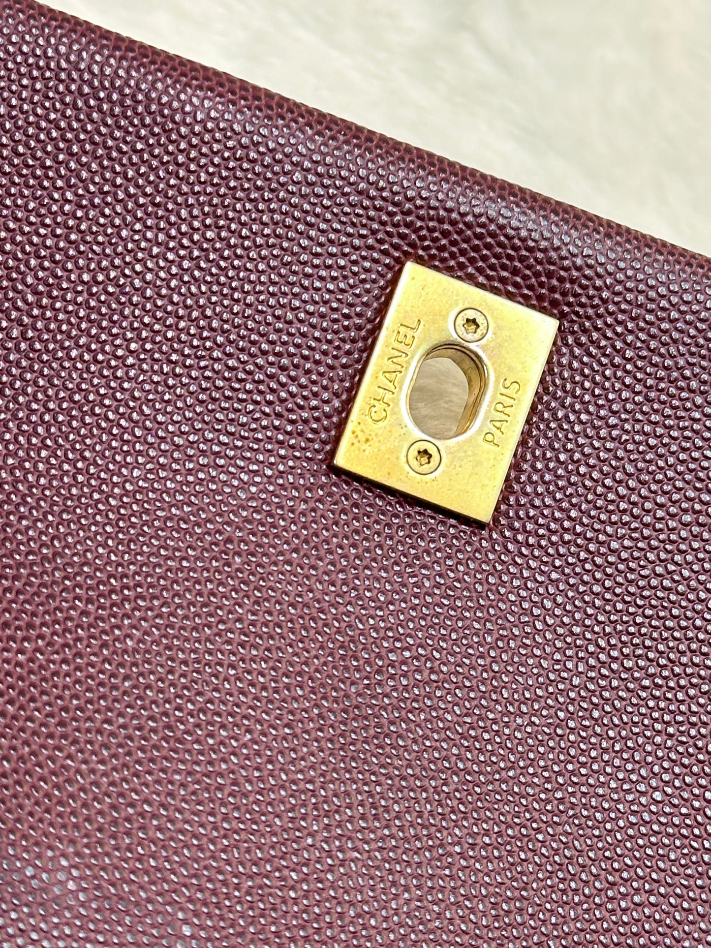 Chanel Small Coco Handle Elaphe Leather Handle Burgundy