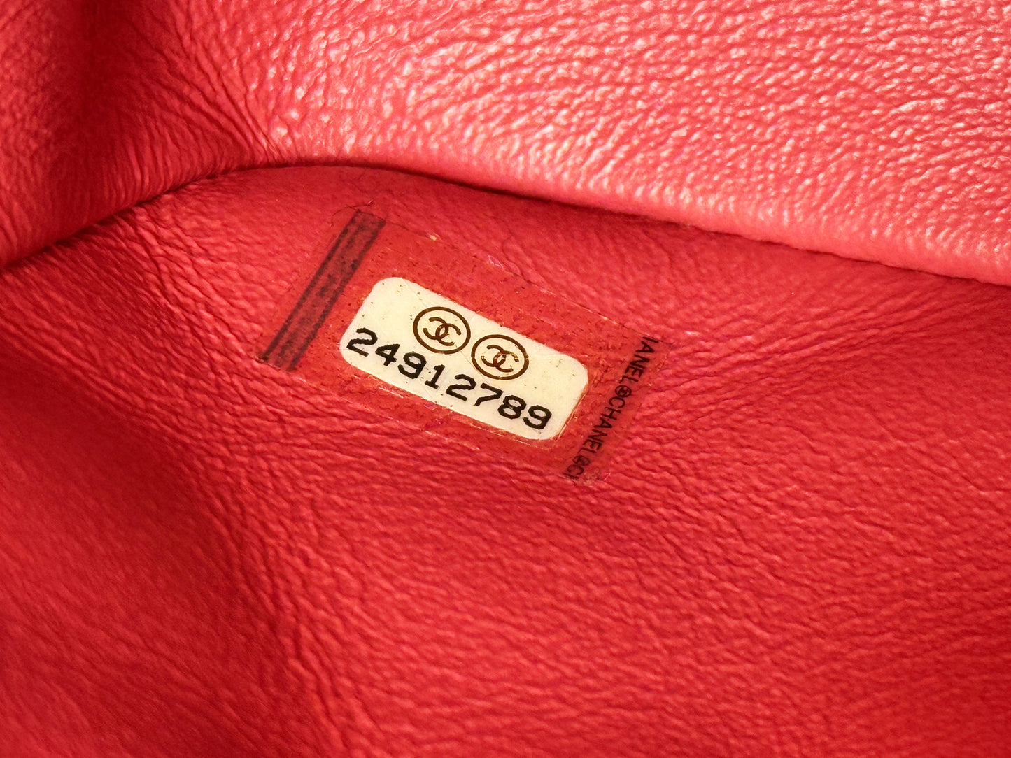 CHANEL Lambskin Quilted Mini Rectangular Flap Red 2491 holo card