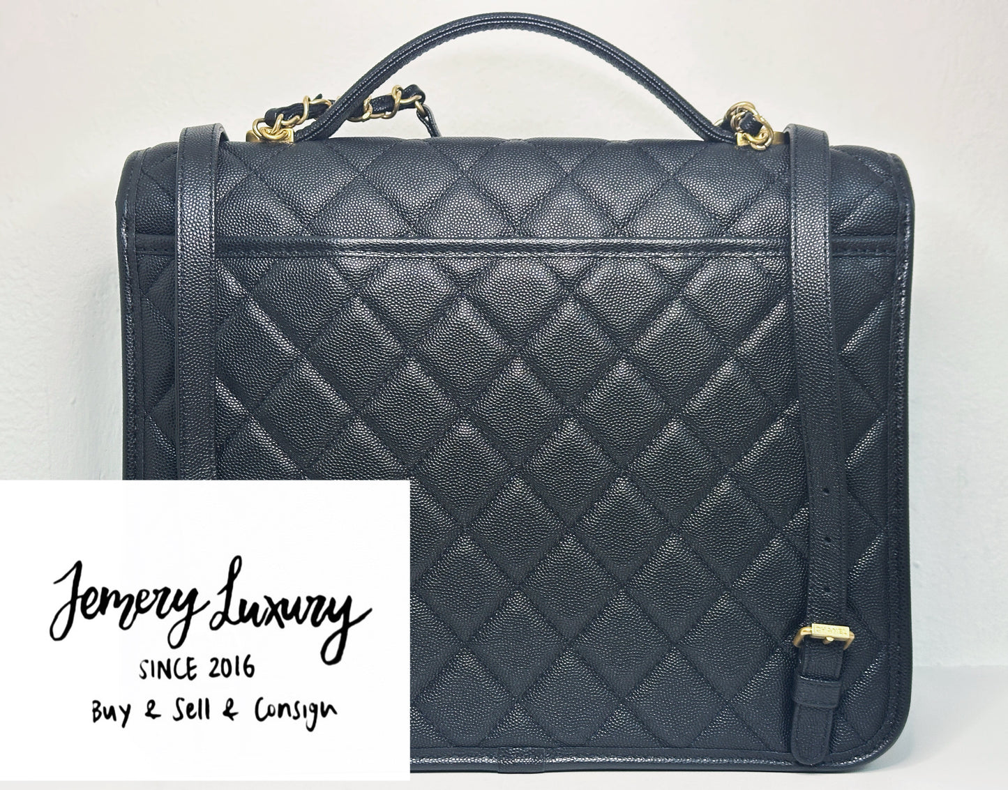 Chanel Caviar Quilted 22k Large School Memory Top Handle Flap Black microchip T076