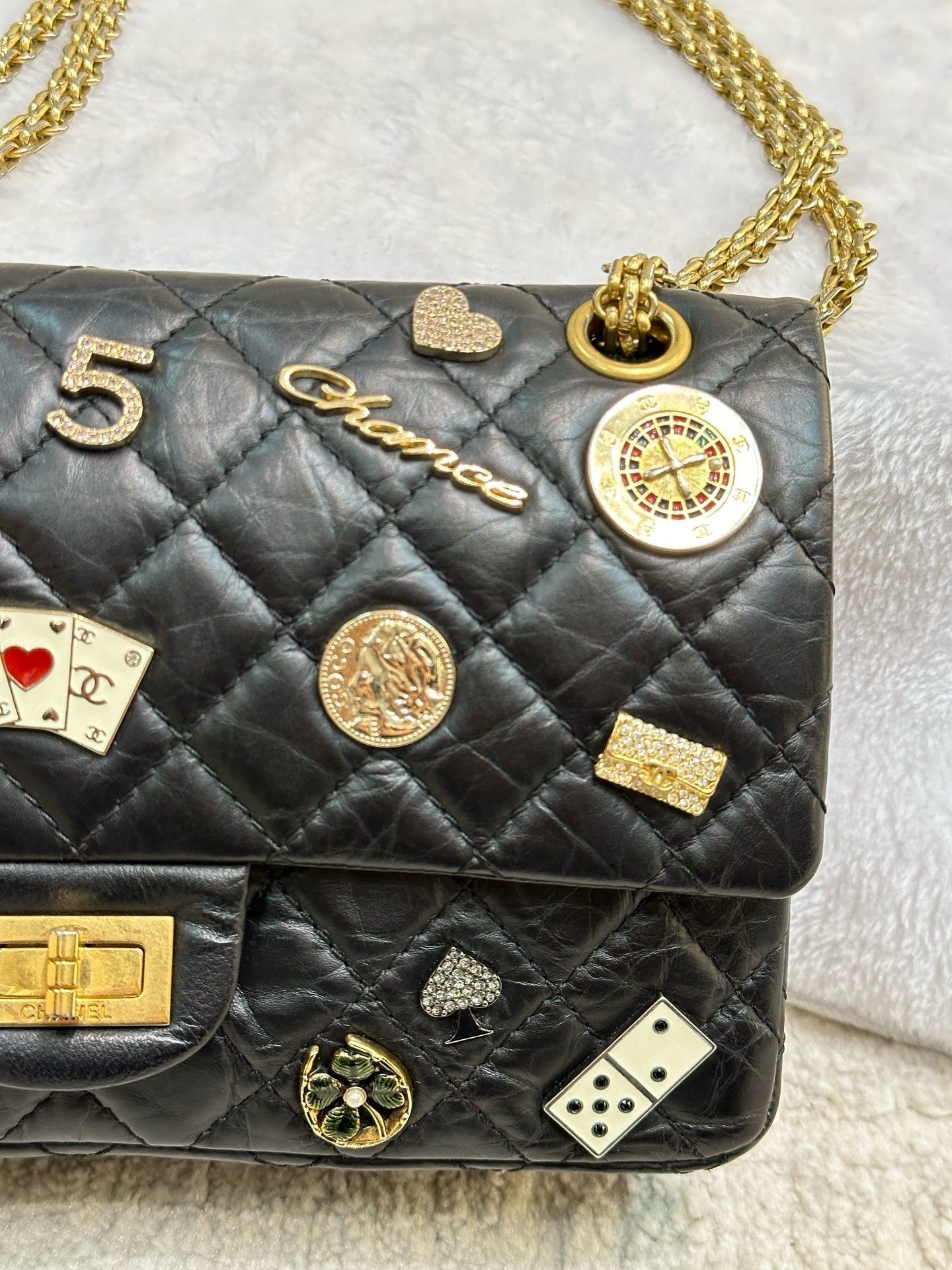 Chanel Small 2.55 Reissue Aged Calfskin Lucky Charms 225 Flap Black GHW
