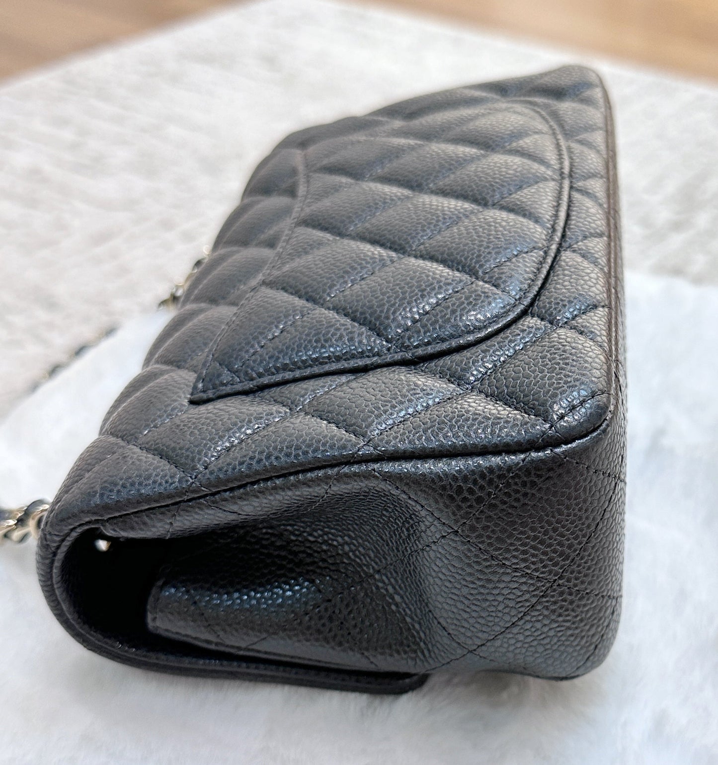 Chanel Classic Mini Rectangular 18S Dark Gray/Grey Quilted Caviar LGHW