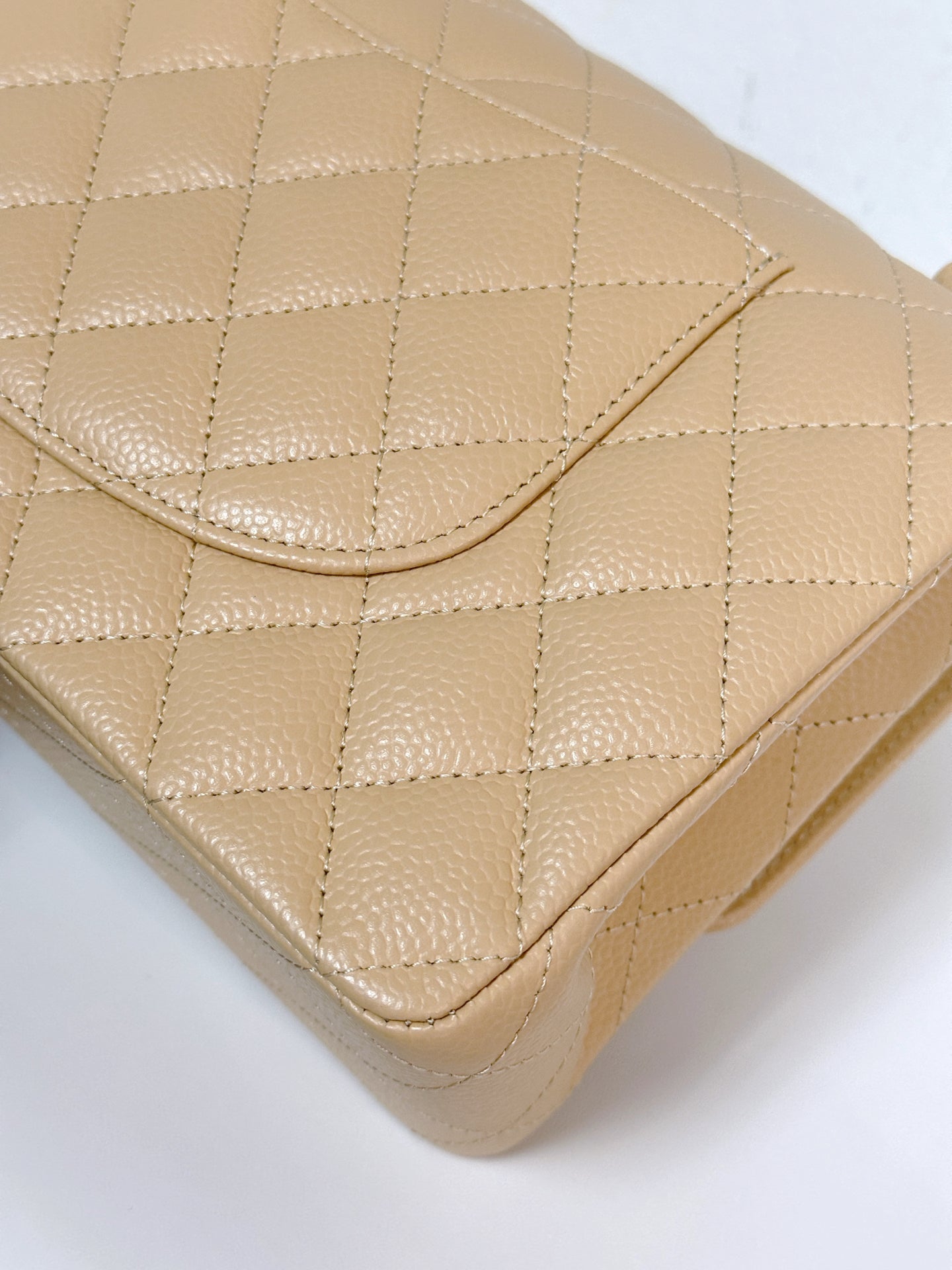 Chanel Medium Beige Classic Caviar Double Flap Bag GHW Microchip Singapore local Receipt