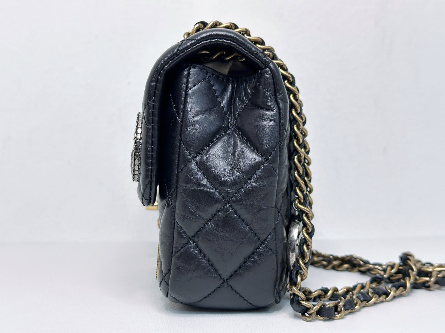 Chanel Mini Limited Edition Aged Calfskin Quilted Medallion Flap Black GHW 2063 holo card