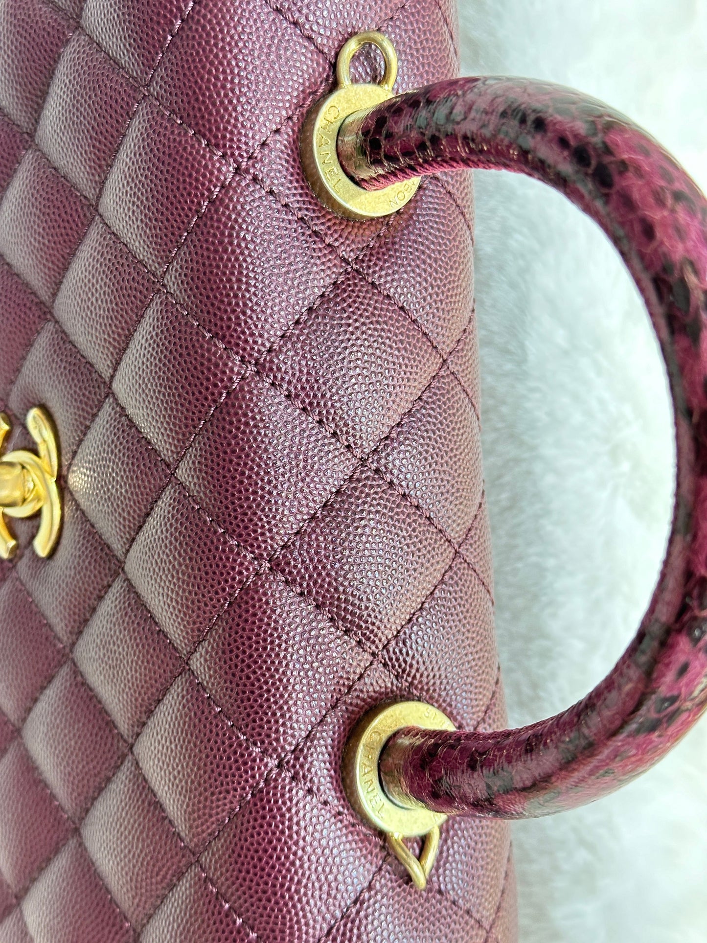 Chanel Small Coco Handle Elaphe Leather Handle Burgundy