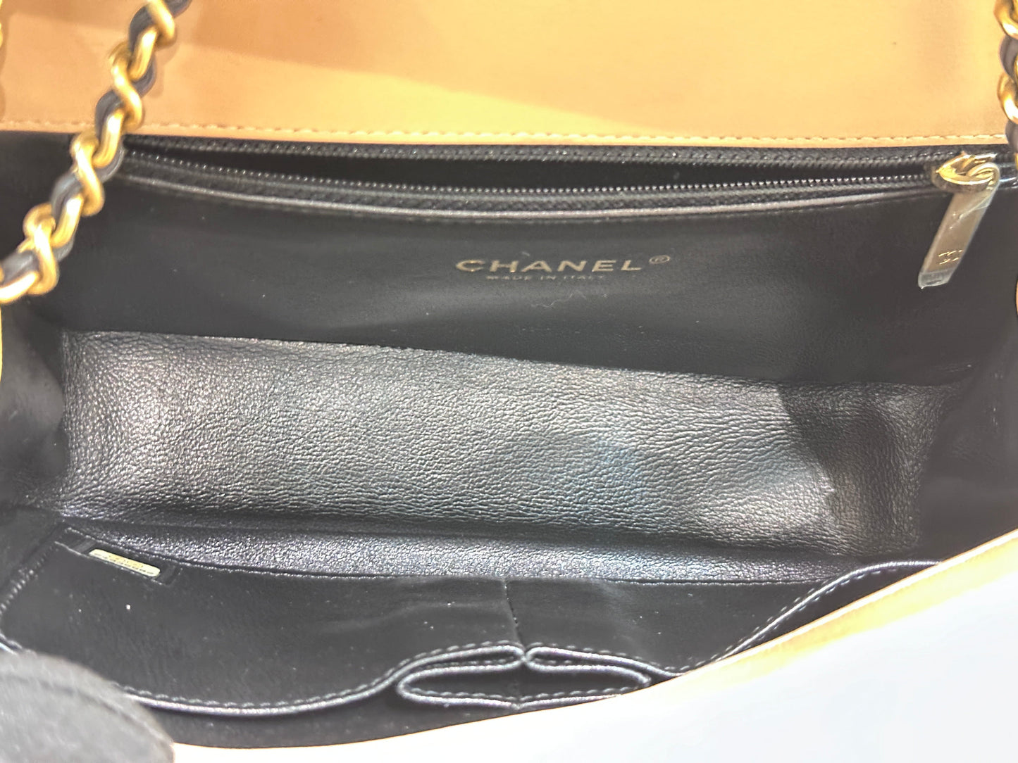 Chanel Small Caviar Quilted CC Filigree Flap Beige Black