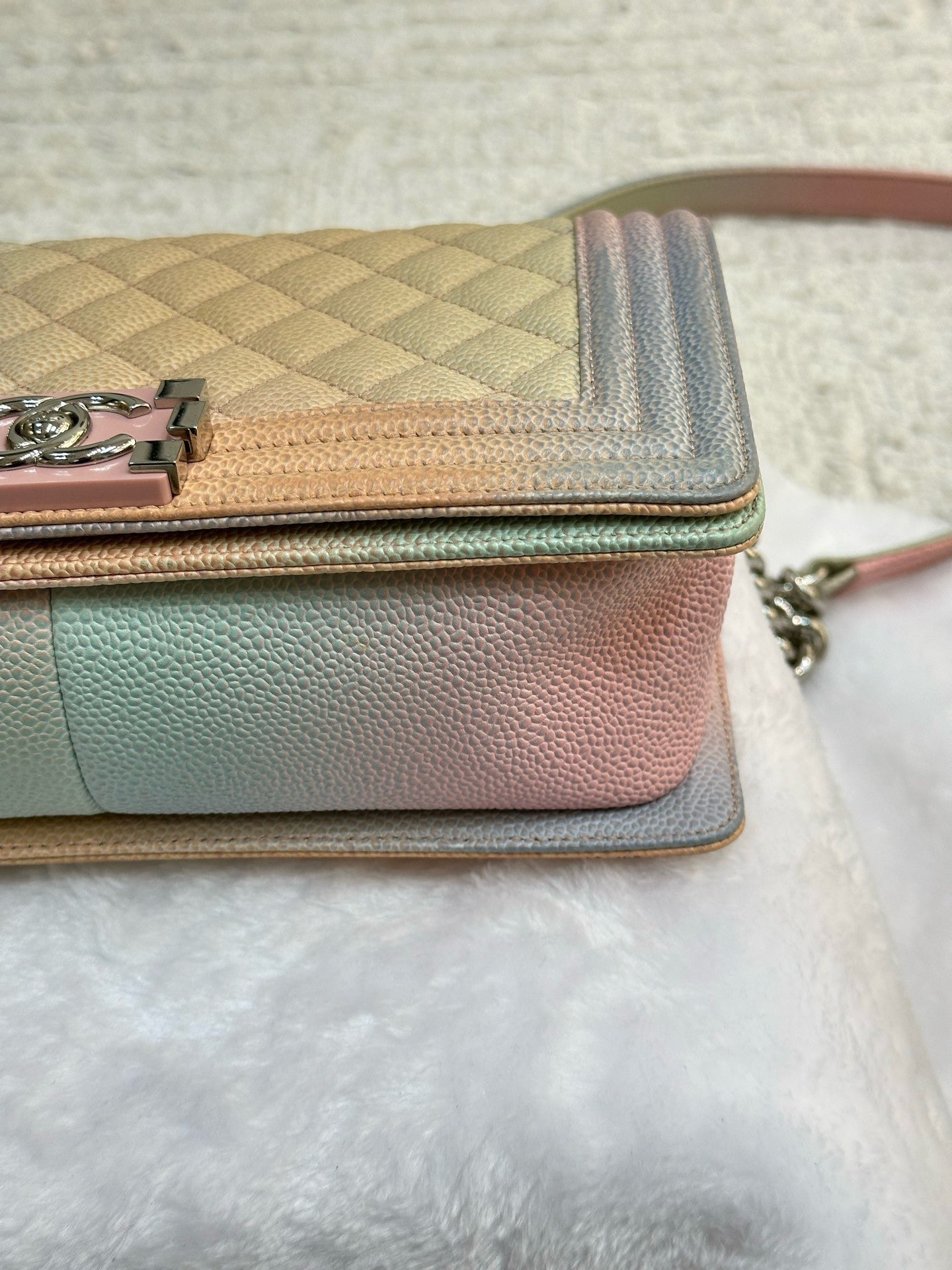Chanel Medium Caviar Quilted Rainbow LeBoy Flap Pink Multicolor