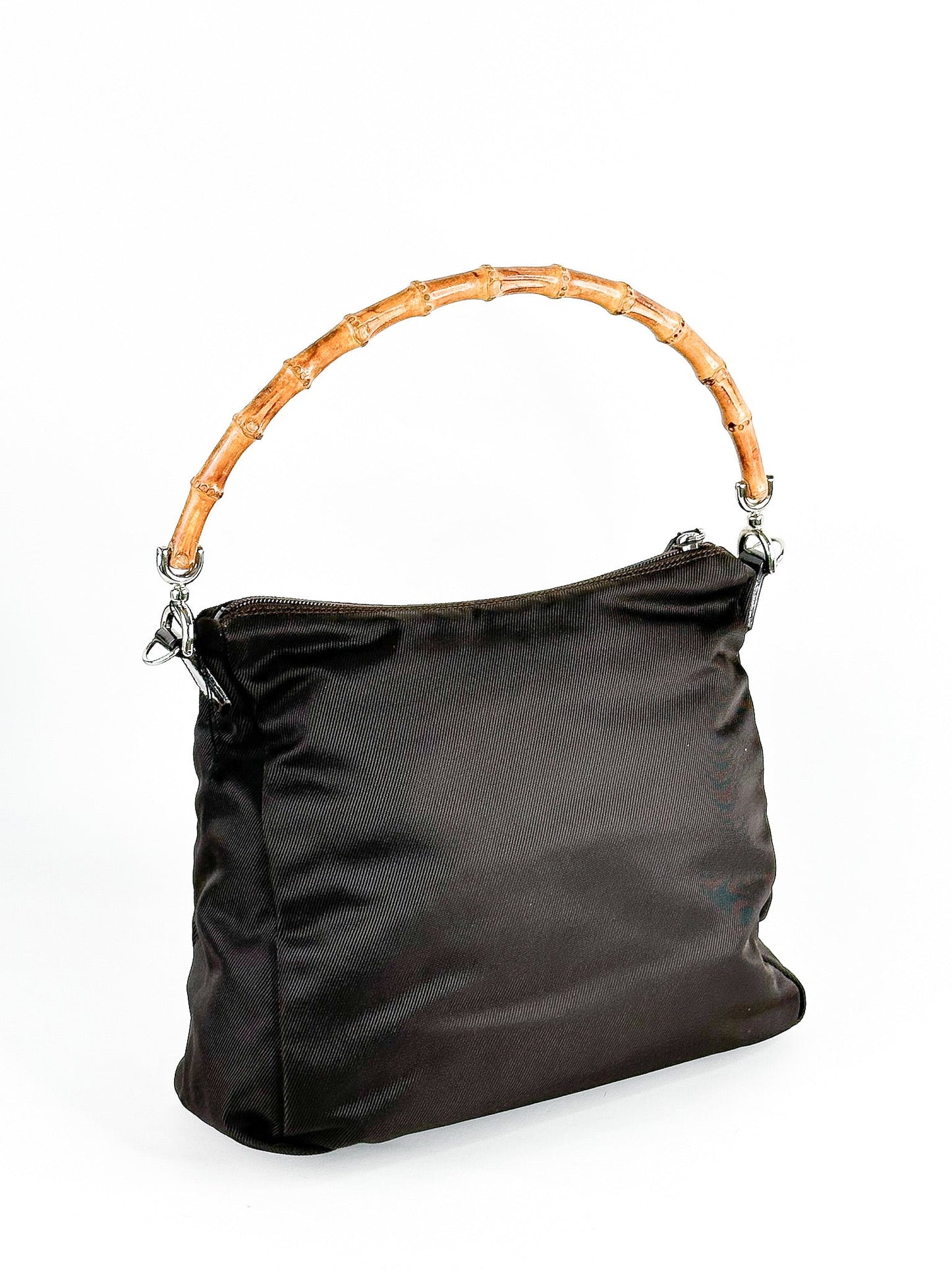 Gucci Brown Nylon & Leather Bamboo Shoulder Bag