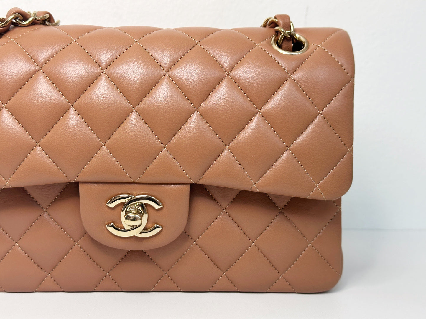 Chanel Small Lambskin Classic Double Flap Bag Dark Beige LGHW
