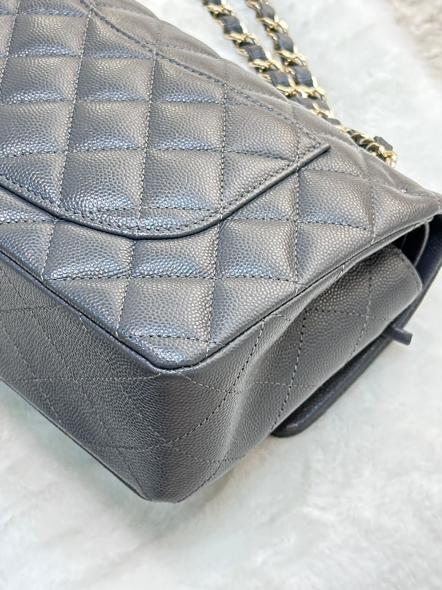 CHANEL Caviar Quilted Small Double Flap Dark Grey