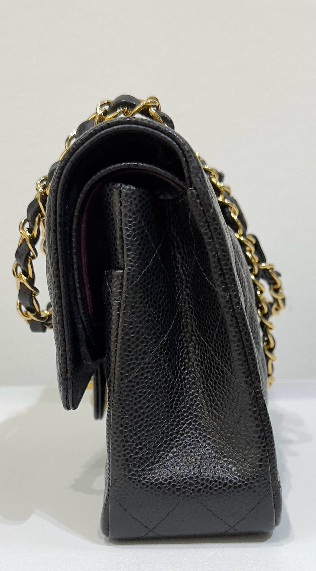 Chanel Medium Classic Quilted Caviar Double Flap Black GHW 2790 holo card