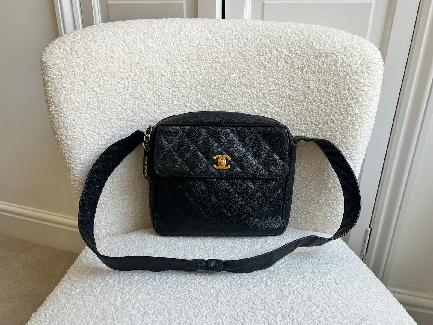 Chanel Vintage Black Caviar Square Shoulder Bag