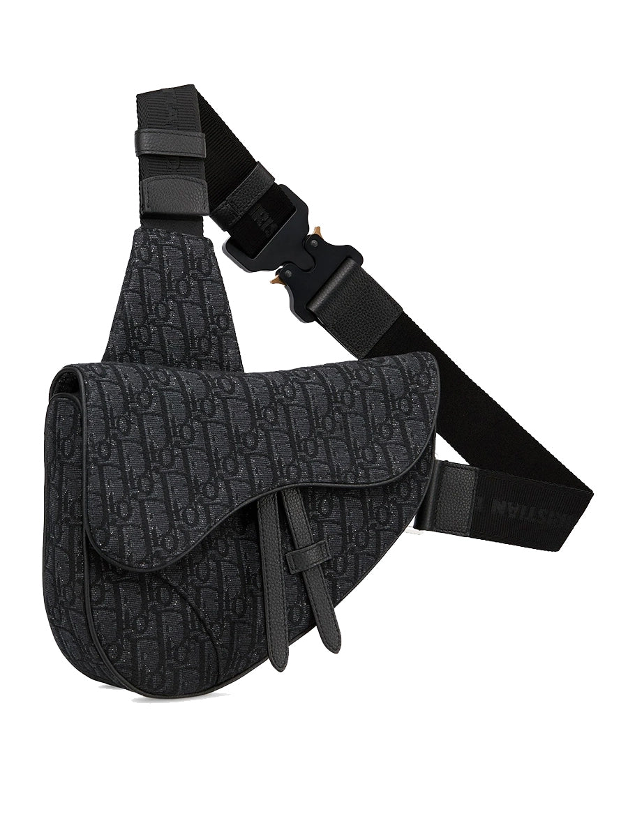 Saddle Bag in Black Dior Oblique Jacquard