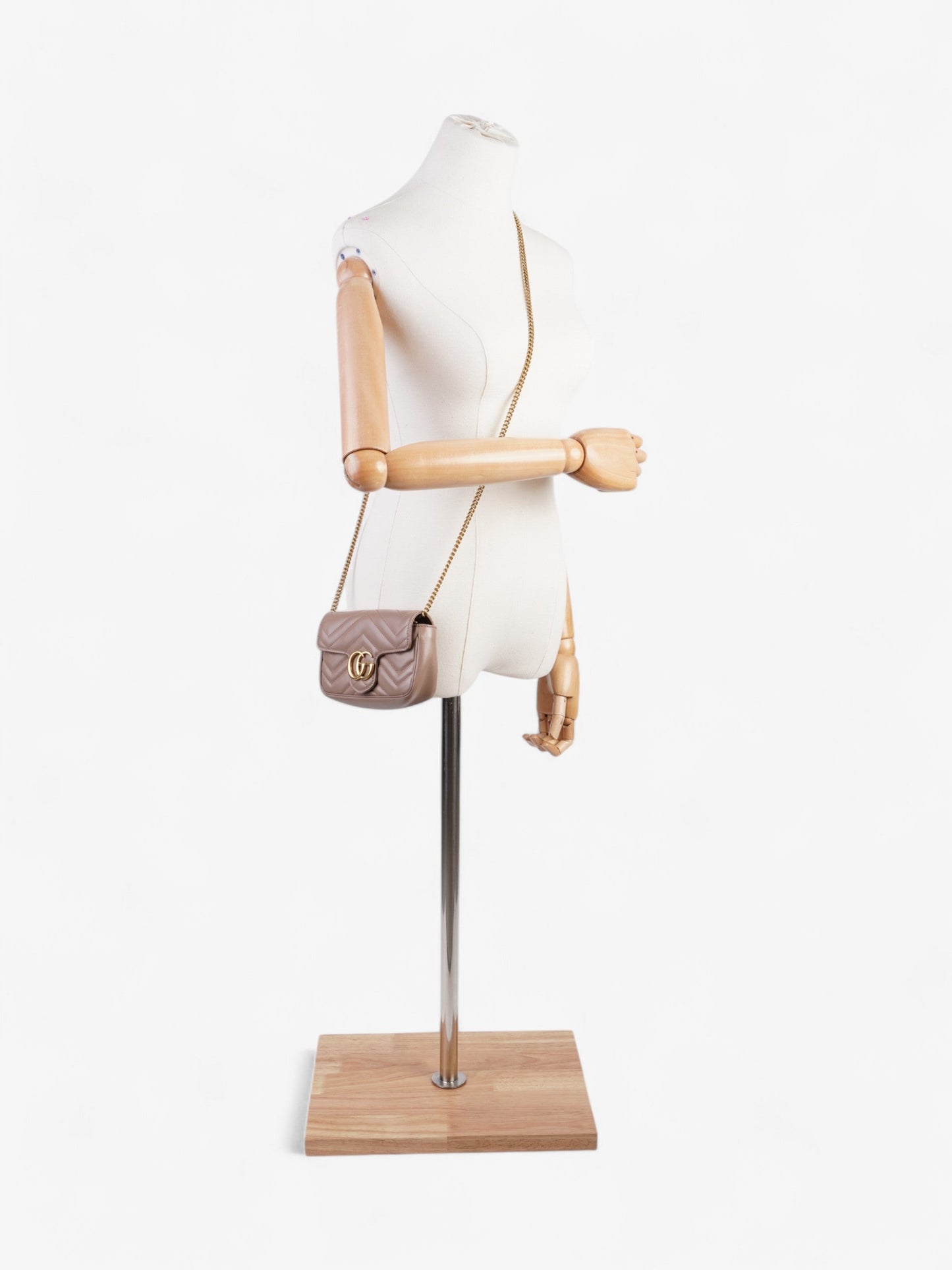 Gucci GG Marmont Rose Beige Matelasse Leather Super Mini