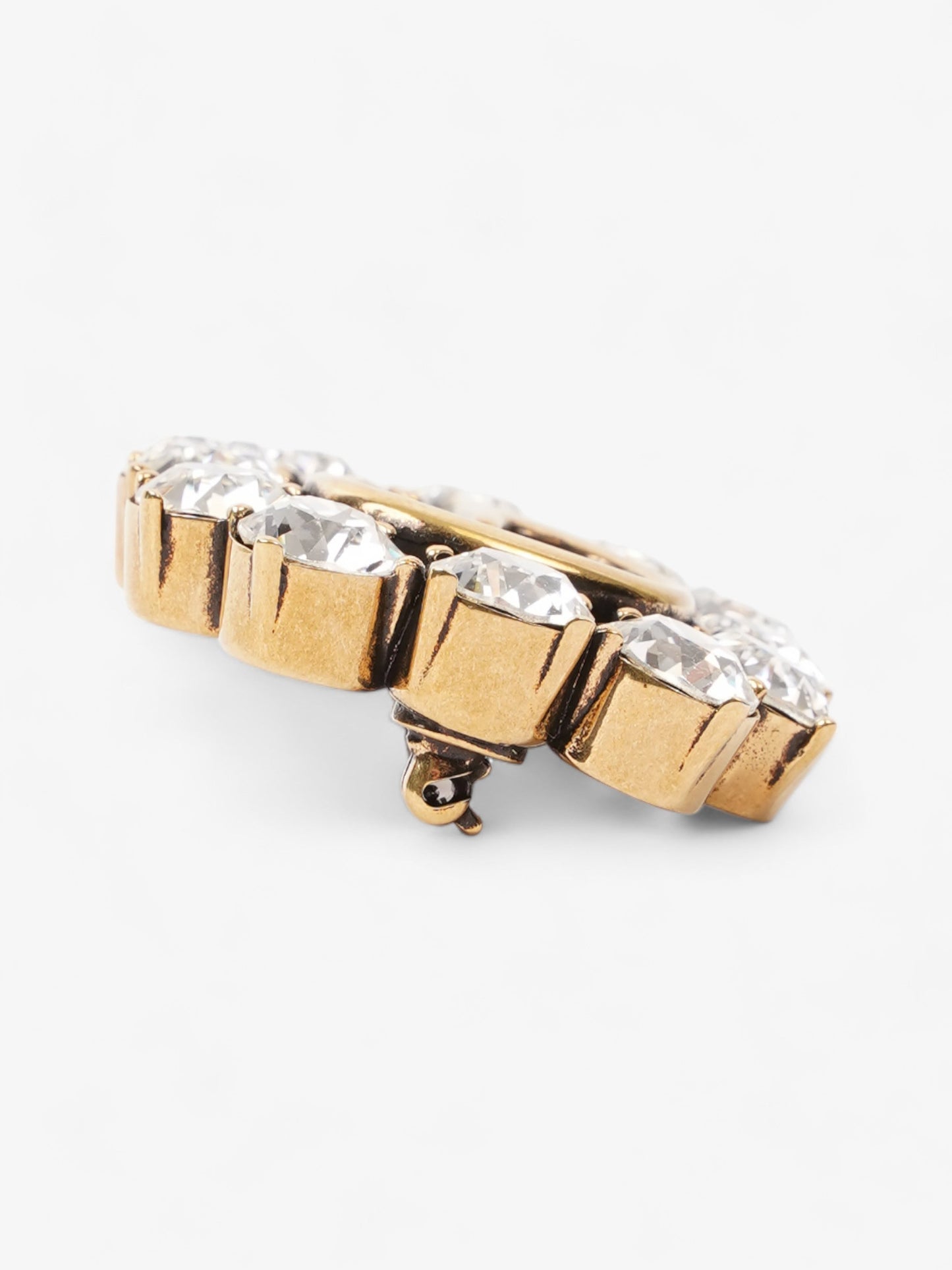 Gucci Crystal Double G Brooch Aged Gold Base Metal
