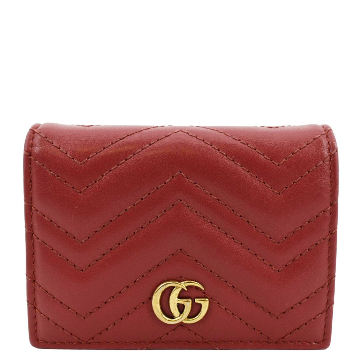 GUCCI Marmont GG Matelasse Leather Card Case Wallet Red 466492