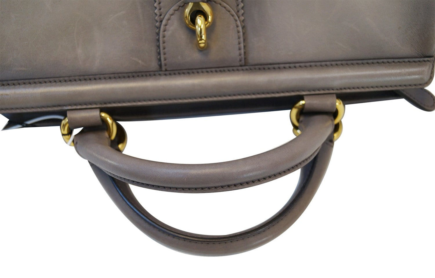 GUCCI Fango Leather Duilio Brogue Taupe Top Handle Bag