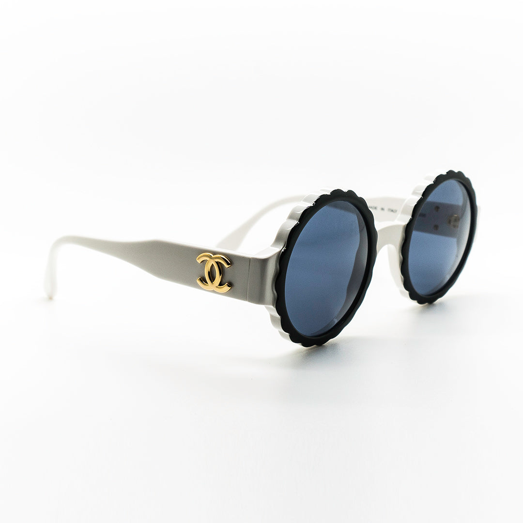 Chanel Vintage Round Flower Sunglasses White Frame