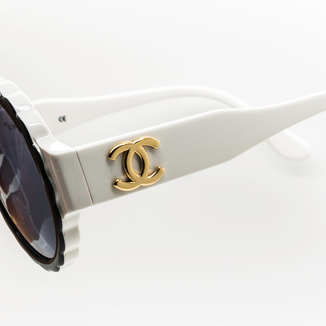 Chanel Vintage Round Flower Sunglasses White Frame