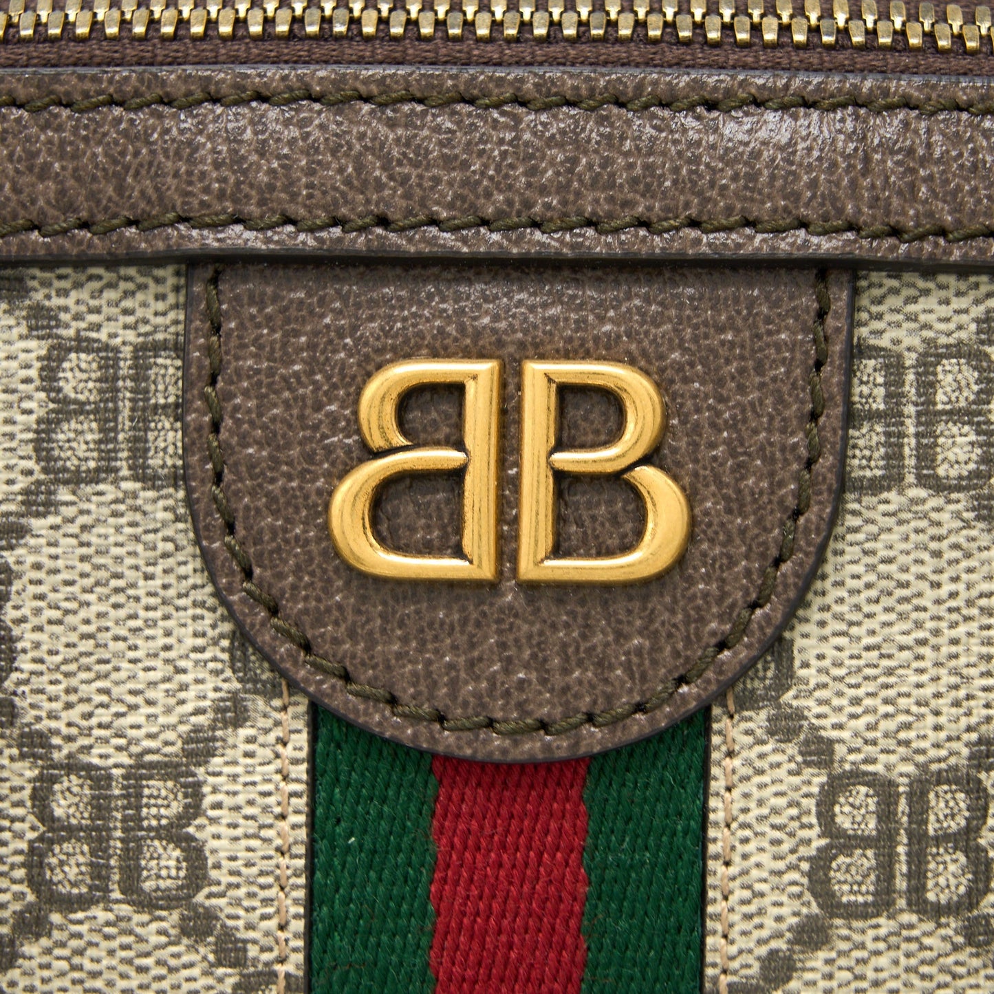 Balenciaga X Gucci Bowling Bag Canvas/Leather Brown Brushed
