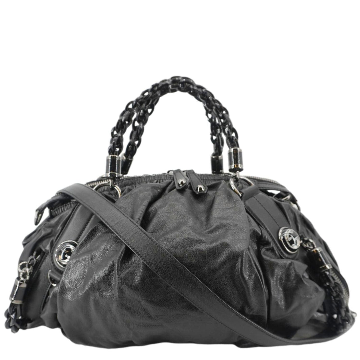 GUCCI Galaxy Medium Leather Top Handle Shoulder Bag Black 228838