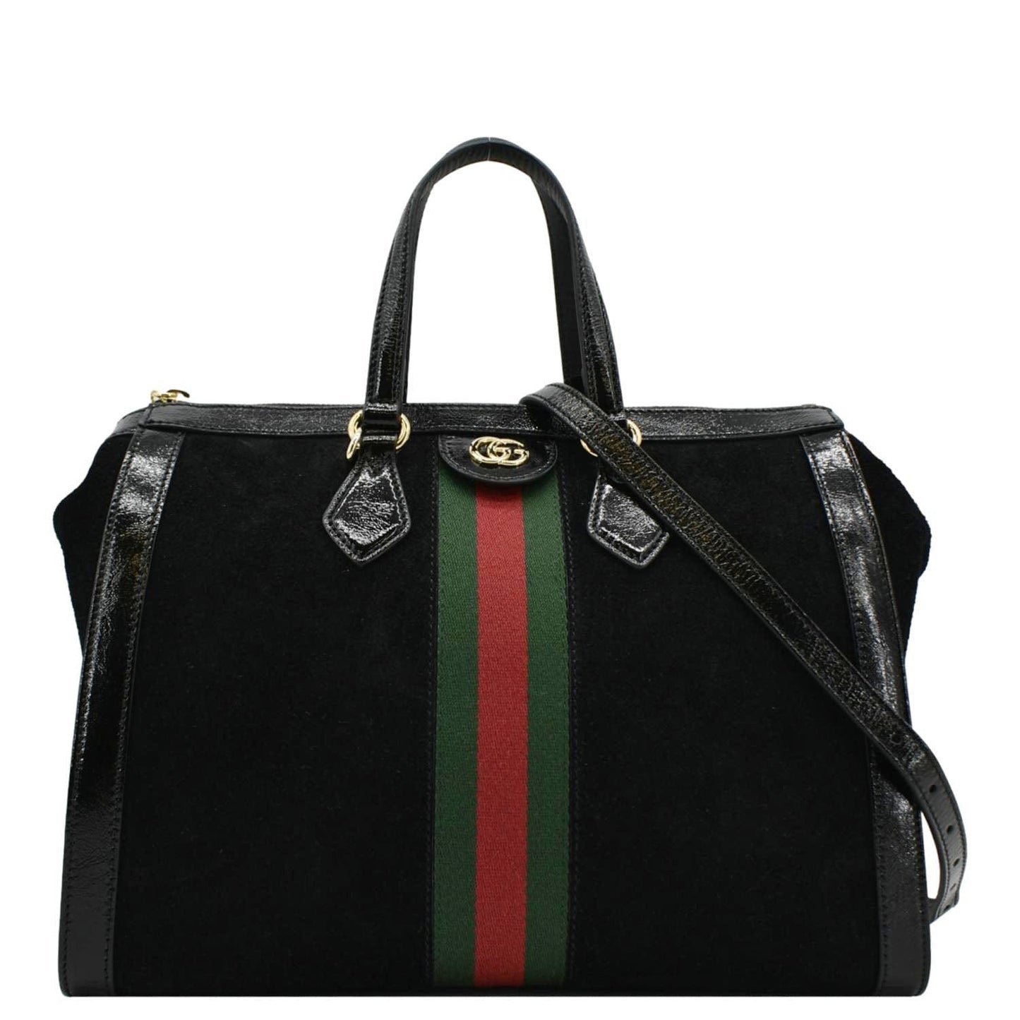 GUCCI Ophidia Medium Web Suede Tote Bag Black 524537