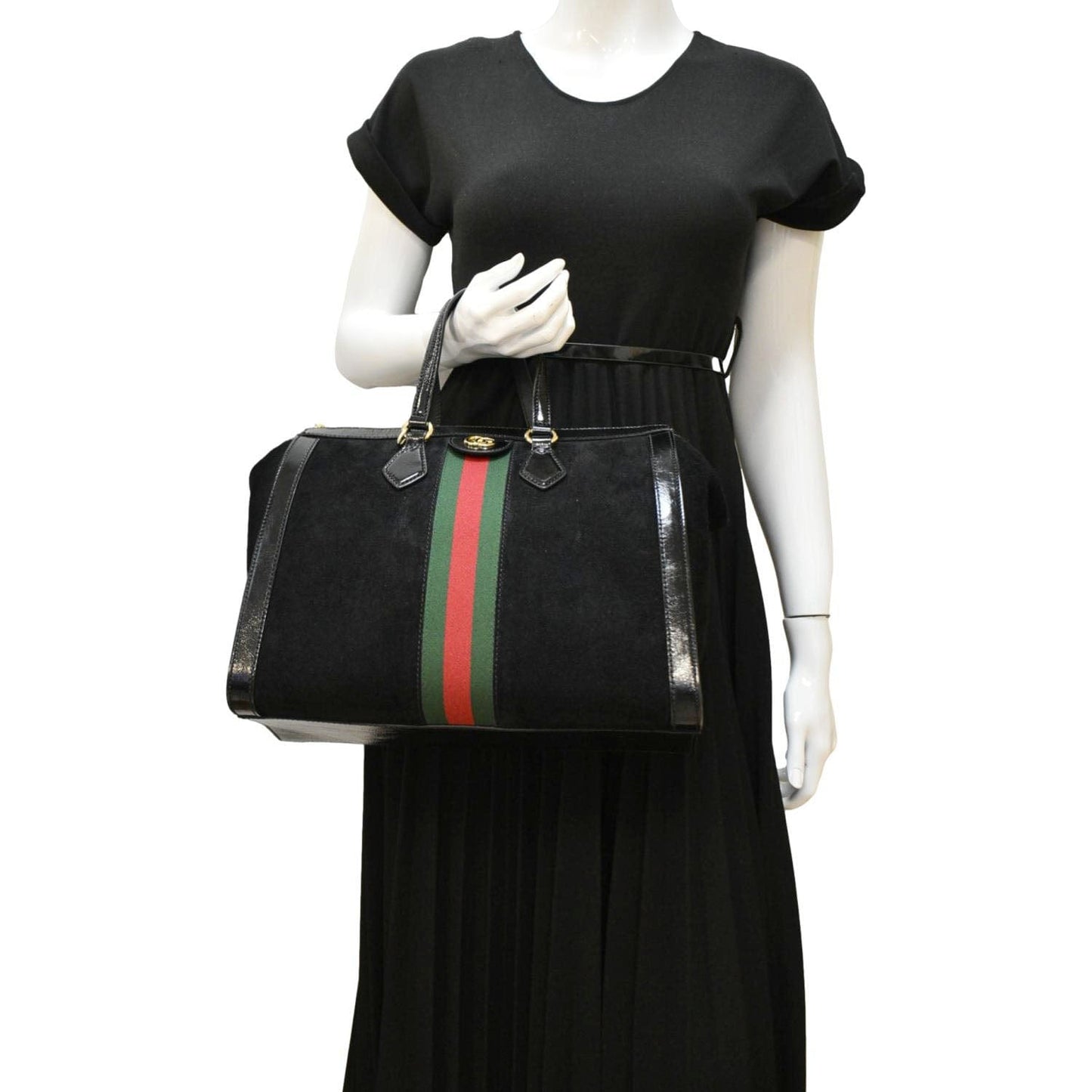 GUCCI Ophidia Medium Web Suede Tote Bag Black 524537