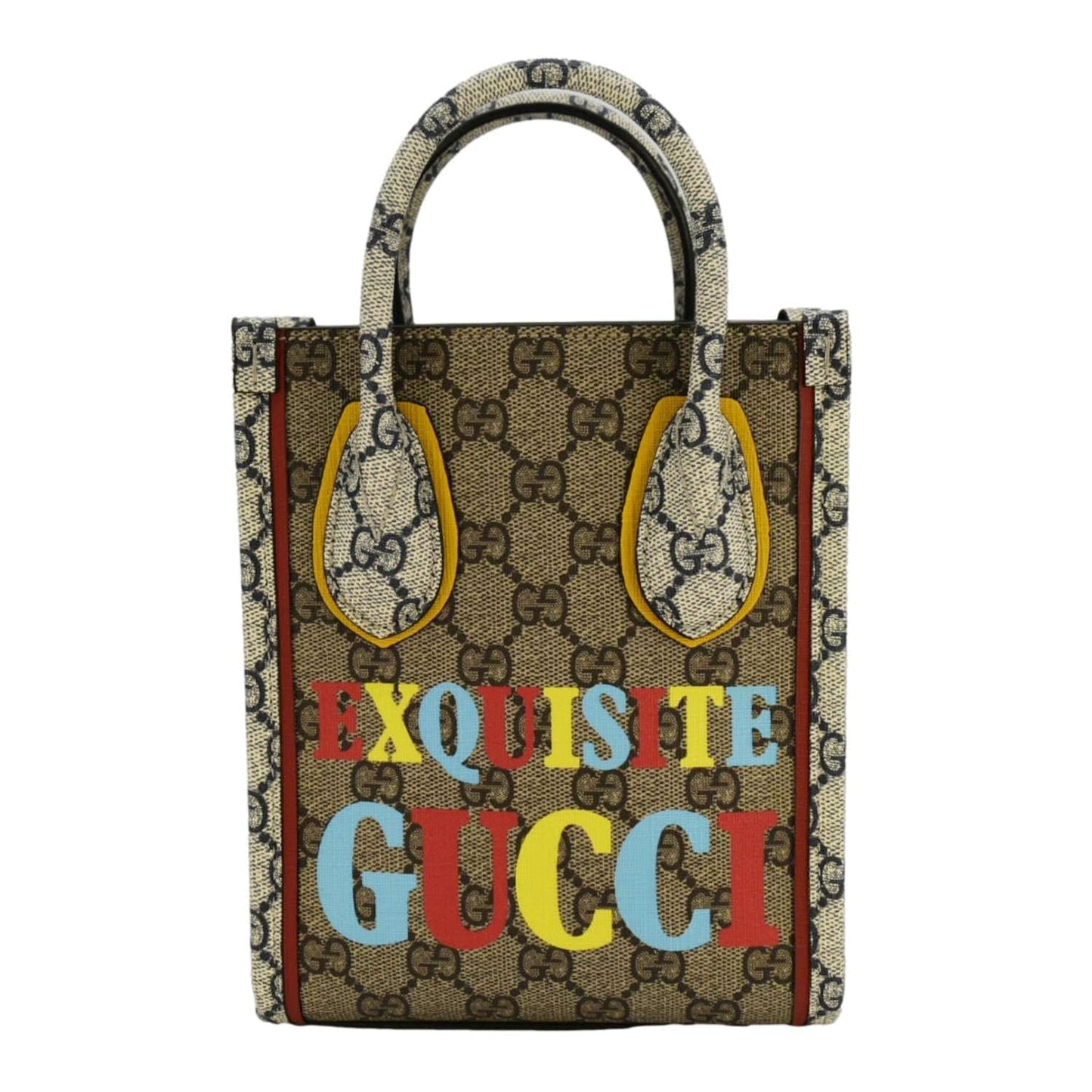 GUCCI Exquisite Mini GG Supreme Canvas Vertical Tote Shoulder Bag Beige