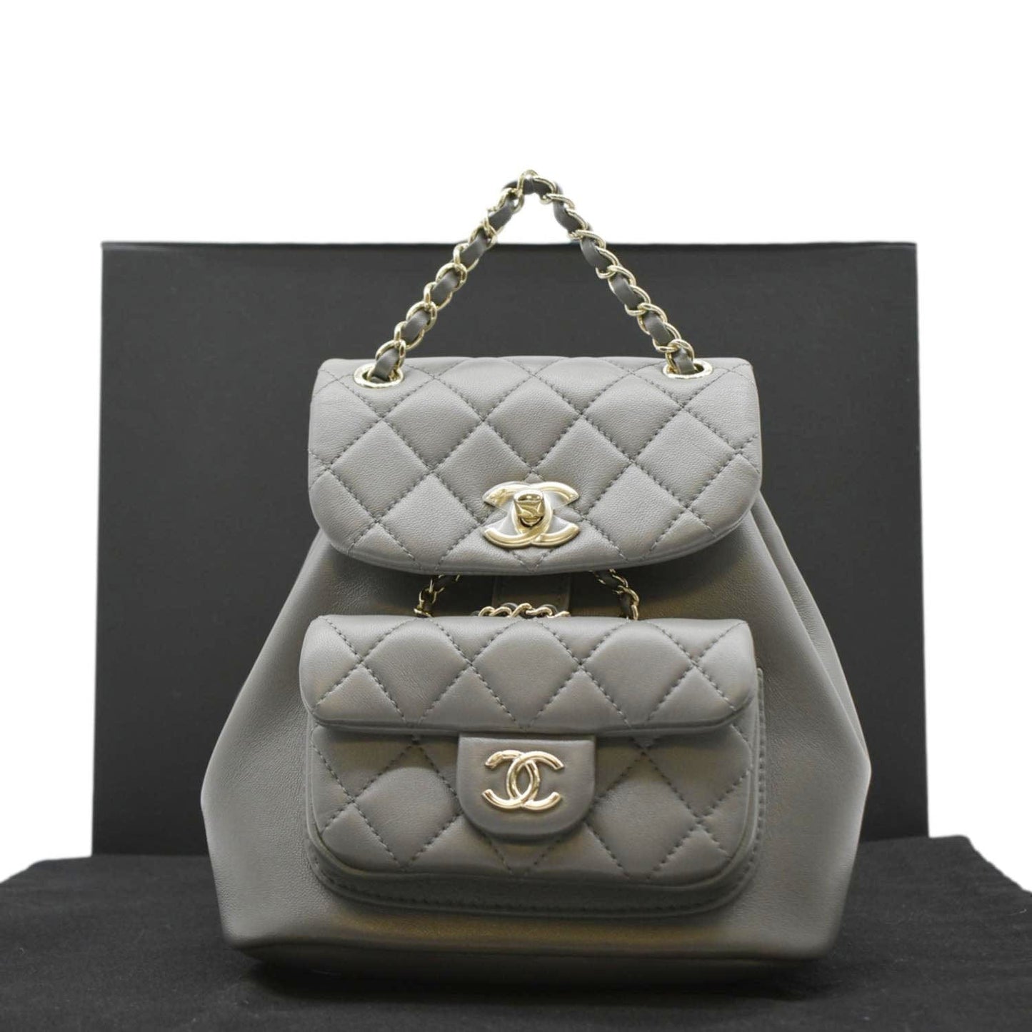 CHANEL Duma Small Quilted Leather Backpack Bag Grey