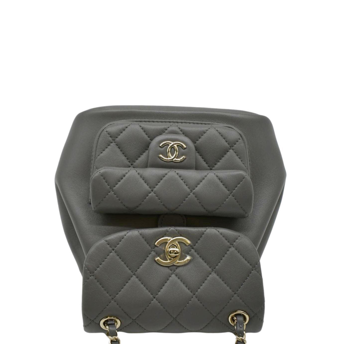 CHANEL Duma Small Quilted Leather Backpack Bag Grey