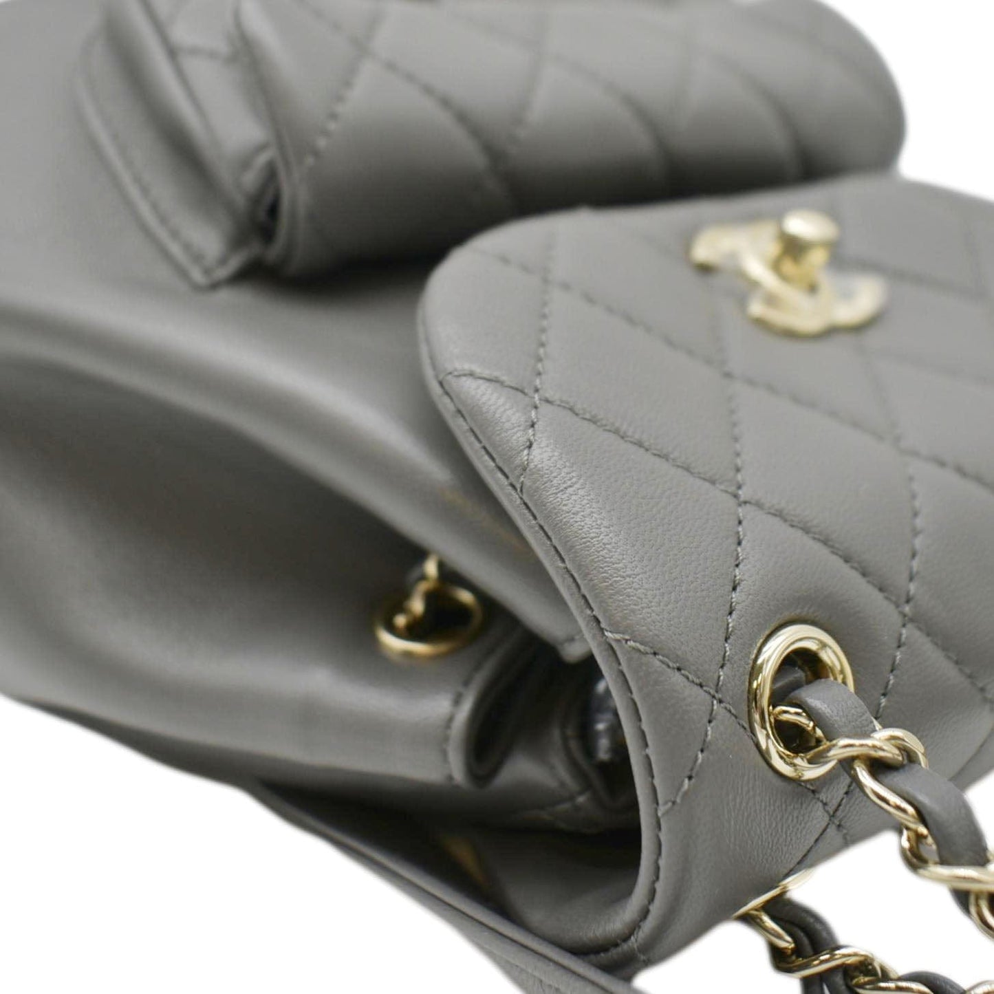 CHANEL Duma Small Quilted Leather Backpack Bag Grey