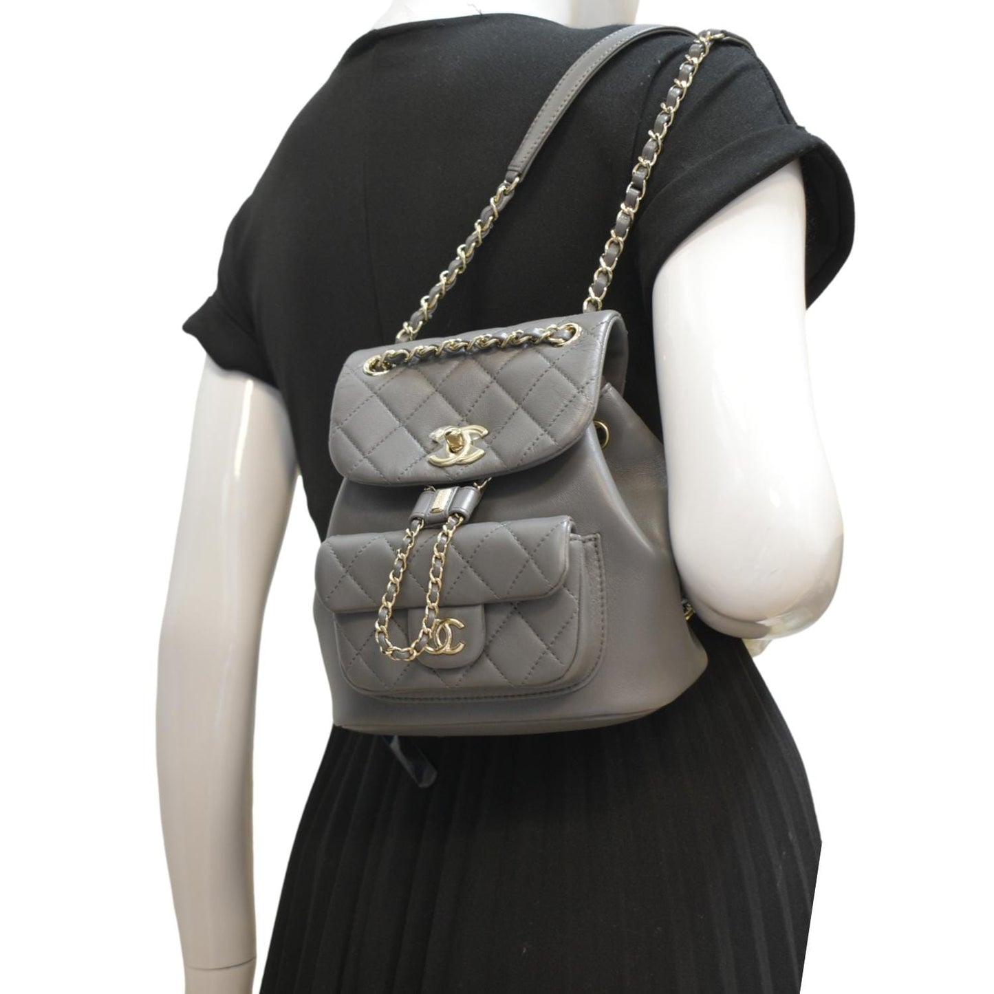 CHANEL Duma Small Quilted Leather Backpack Bag Grey