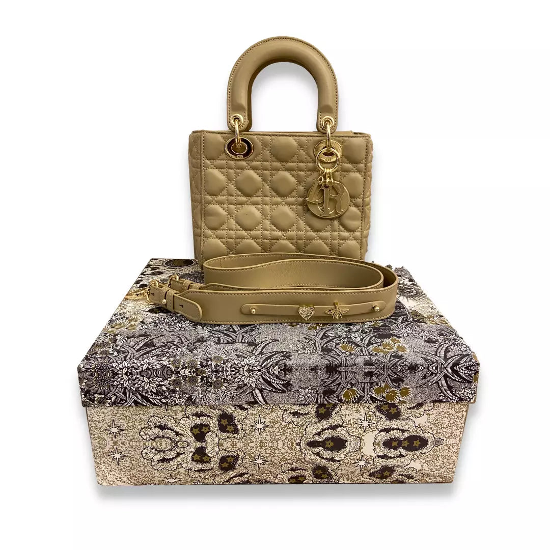DIOR BEIGE LEATHER LADY DIOR SMALL BAG
